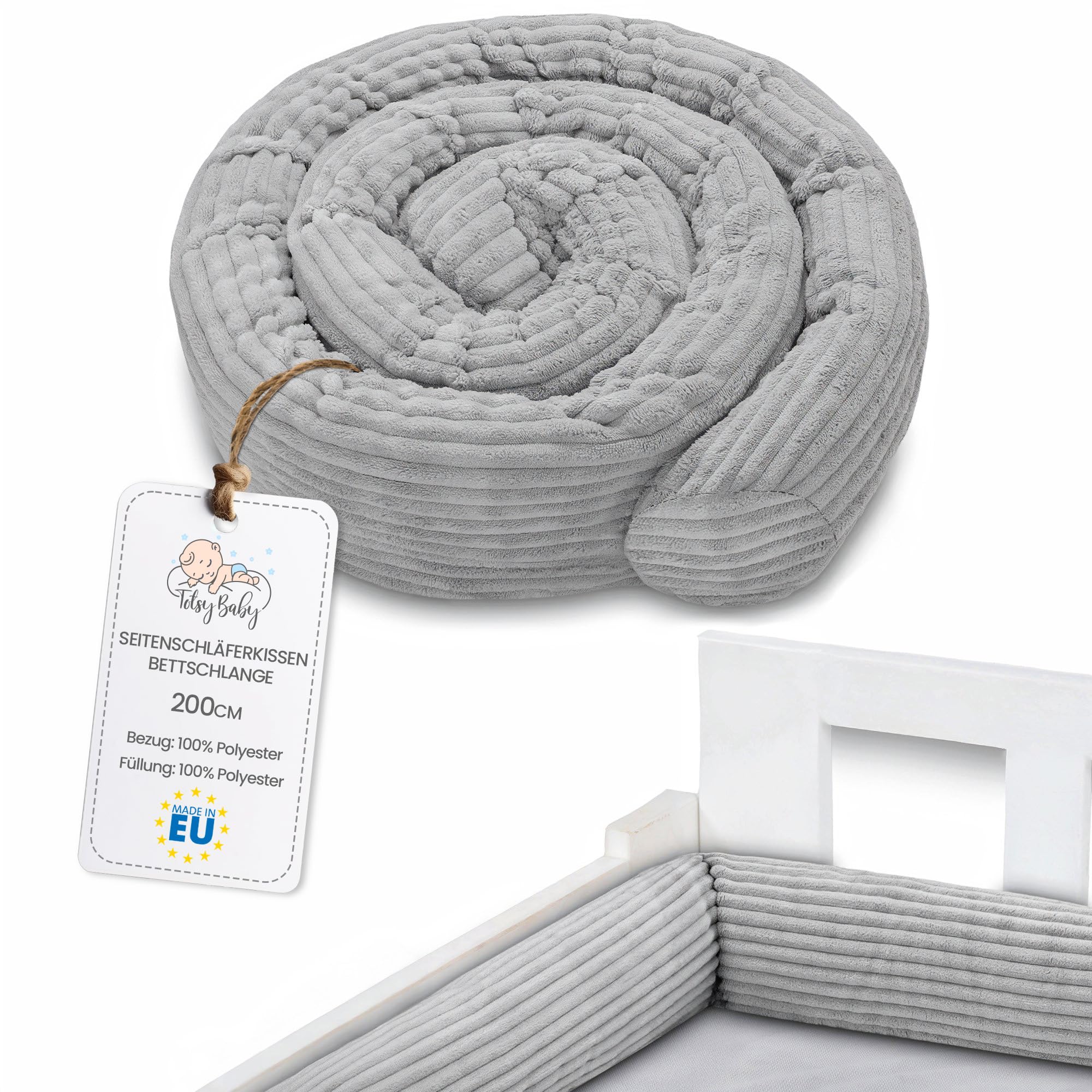 👶🌙 Totsy Baby Seitenschläferkissen 200 cm - Lincoln Grau C Angebot bei HelloDeals