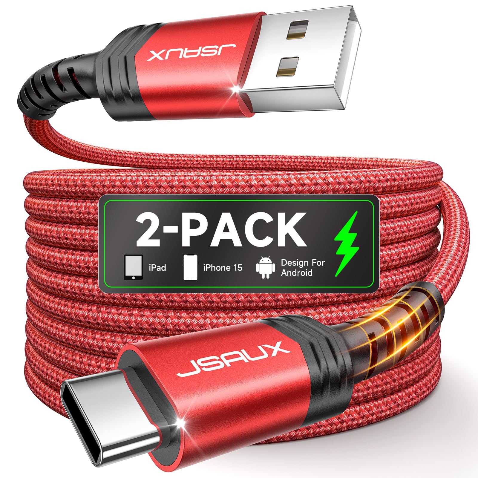 JSAUX USB C Kabel 3.1A [2 Stück 2M], Ladekabel USB C Nylon Geflochten Schnellladekabel Angebot bei HelloDeals