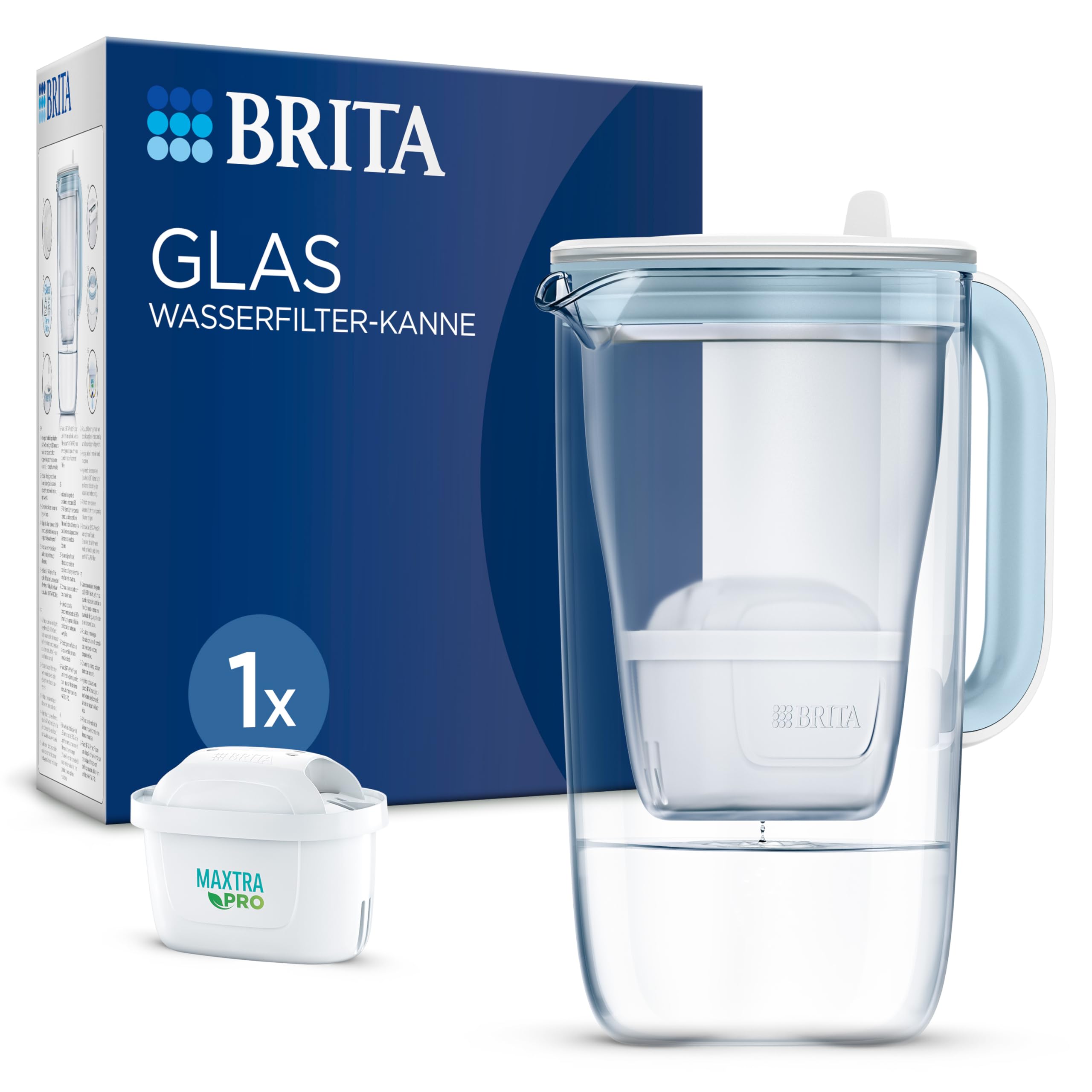 🌊 BRITA Glas Wasserfilter-Kanne hellblau (2,5l) inkl. 1x MAXTRA PRO All-in-1 Kartusche 🌟 Angebot bei HelloDeals