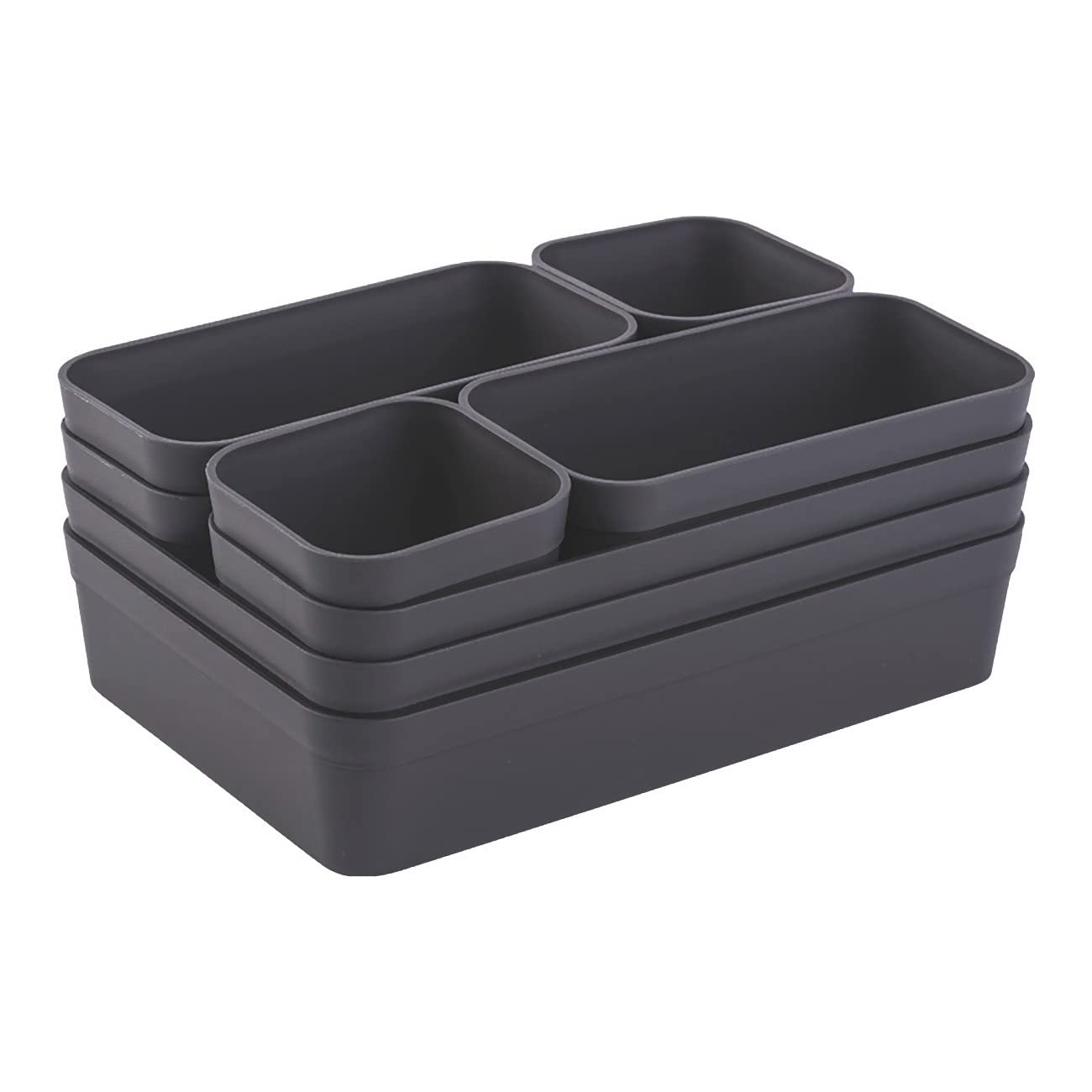 🌟 1x Schubladen-Organizer Set Aufbewahrungs-Box Einteiler Trenn-System verstellbar Utensilien Stauraum Wohn-Badezimmer Kunststoff anthrazit 🌟 Angebot bei HelloDeals