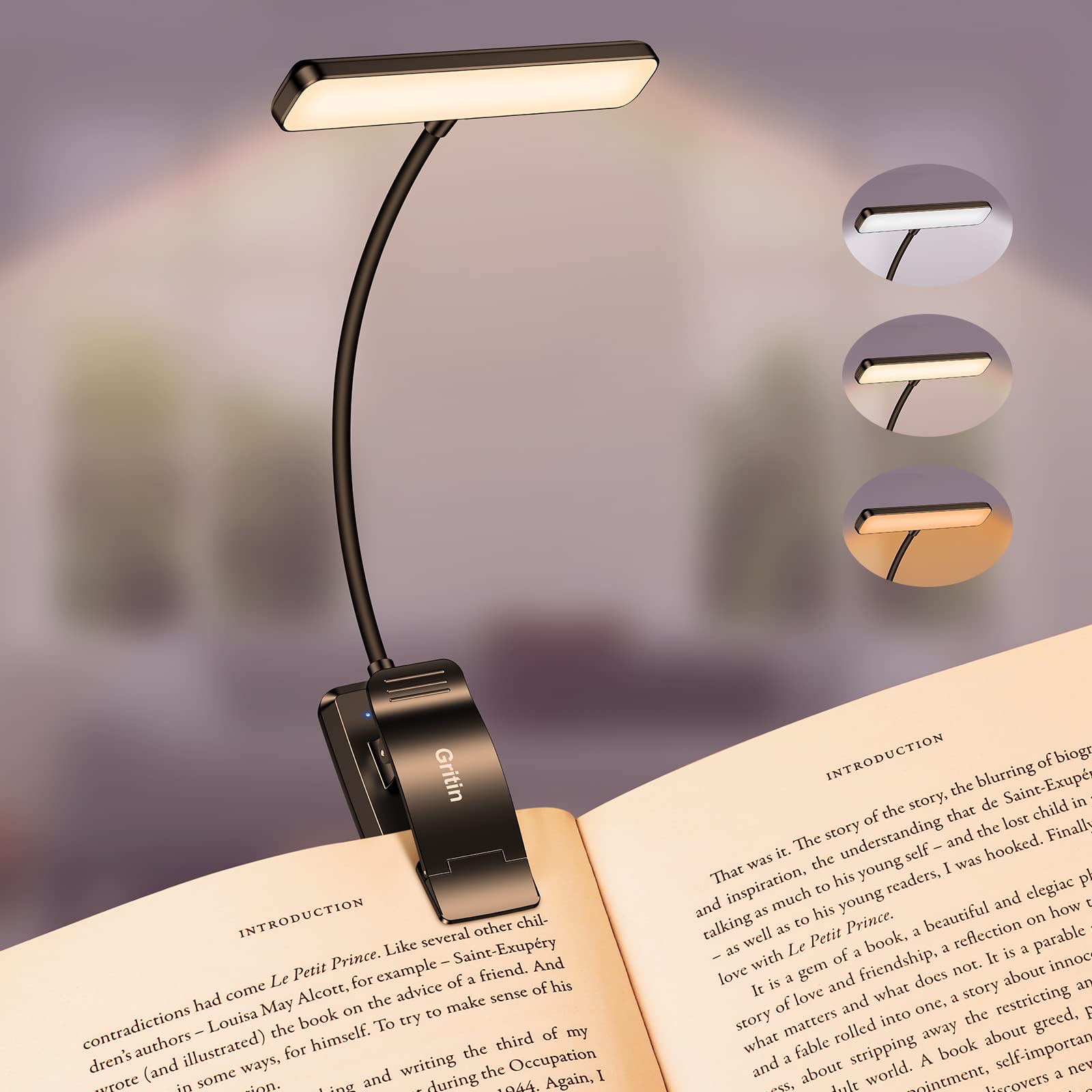 Gritin Leselampe Buch Klemme - USB Wiederaufladbare Buchlampe 📚💡 Angebot bei HelloDeals