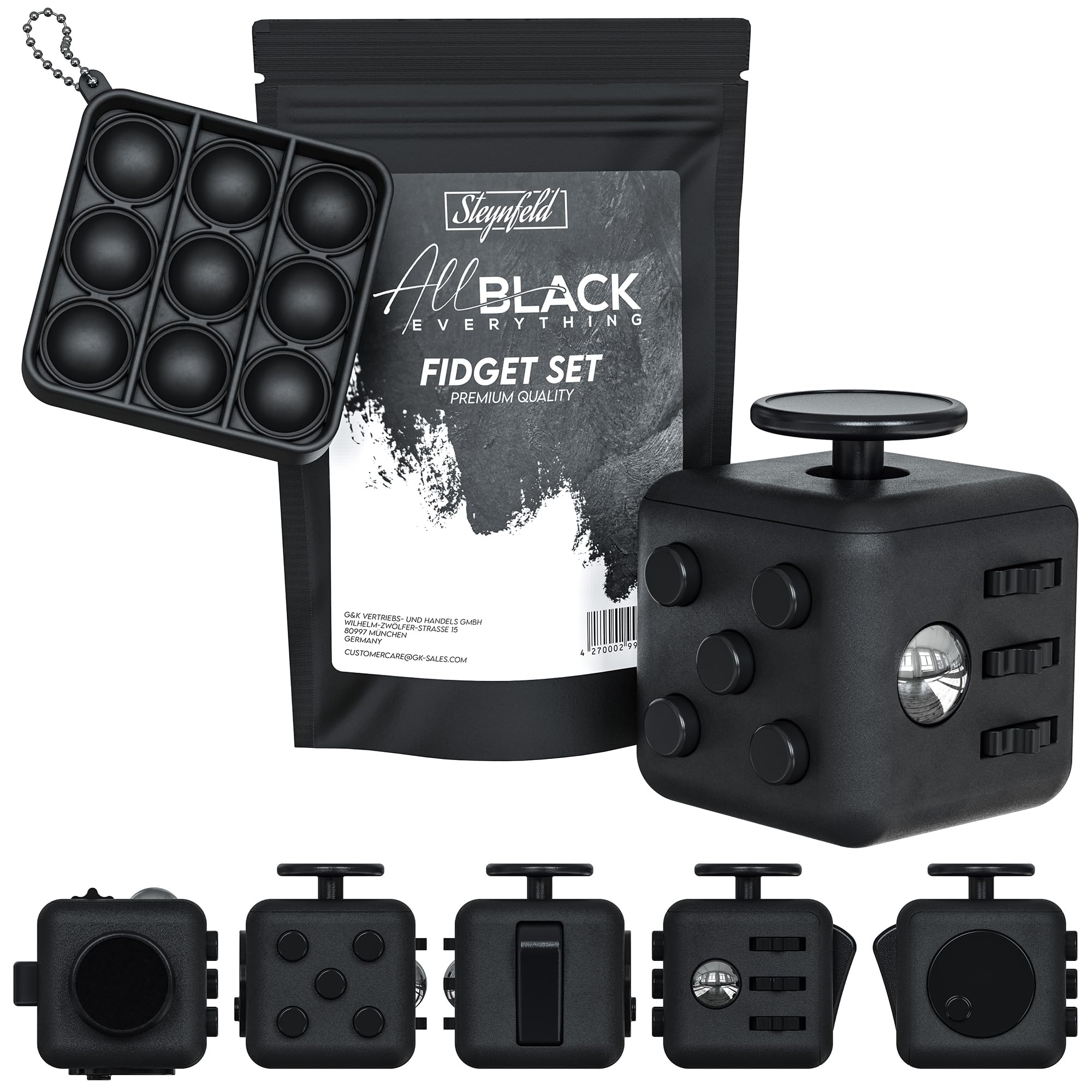 🌟 Steynfeld® Fidget Set mit Fidget Cube & Fidget Popper - Schwarz 🌟 Angebot bei HelloDeals