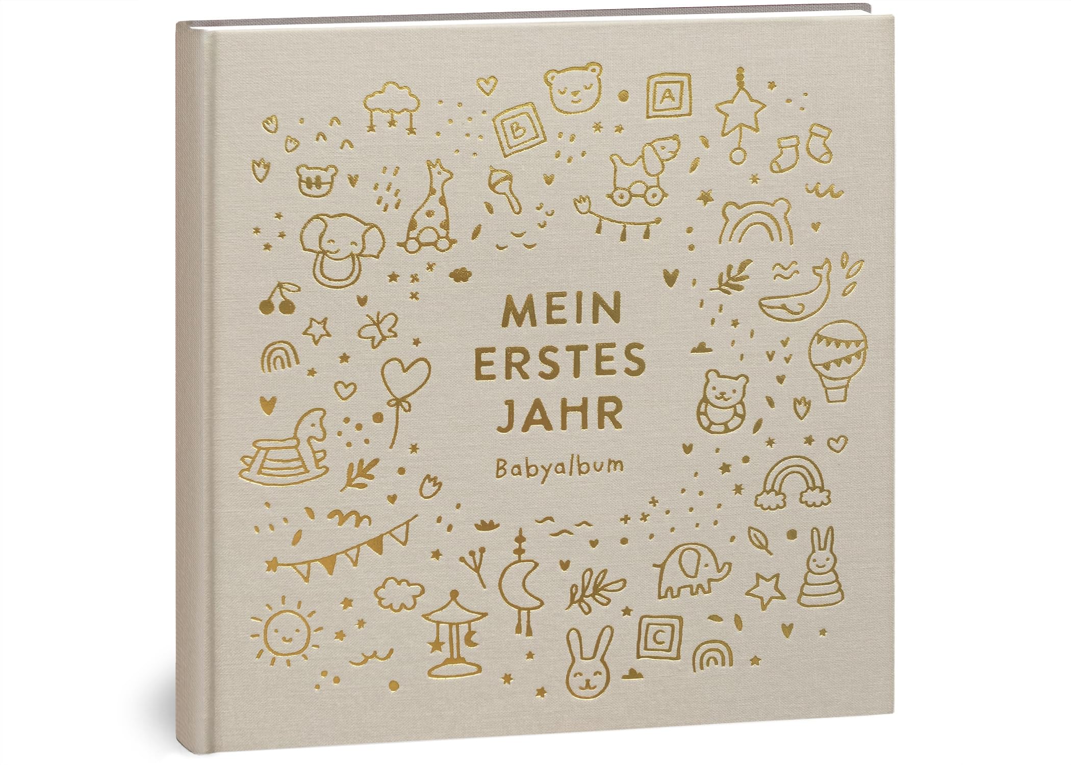 Mein erstes Jahr Babyalbum 🌟 Hochwertiges Leinenbuch mit Goldprägung Angebot bei HelloDeals