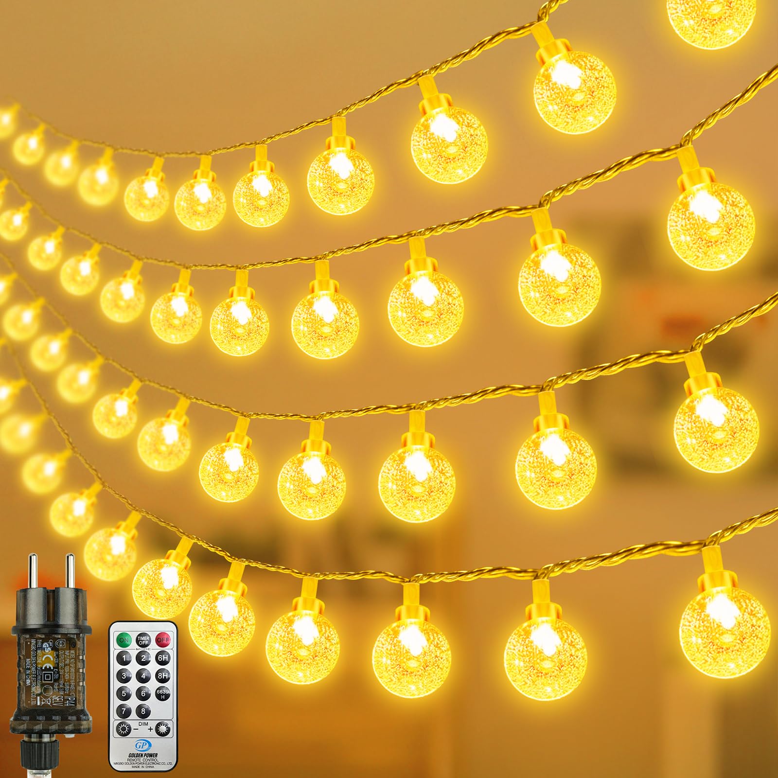 LED Lichterkette Strombetrieben, 15M Lichterkette Kugel warmweiß mit Stecker für Außen und Innen Angebot bei HelloDeals