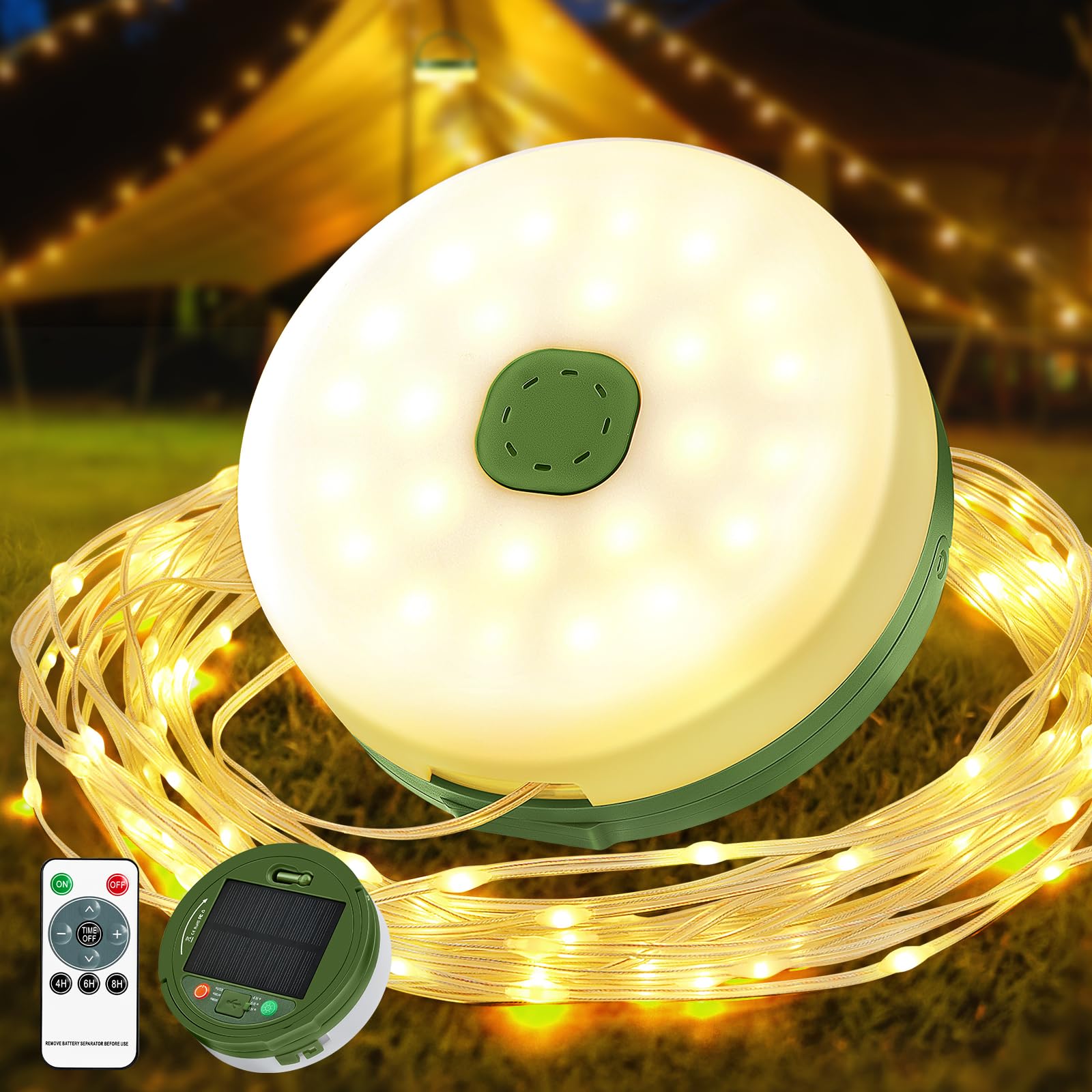 Camping Lichterkette Aufrollbar Solar 10M - 3000mAh 🏕️ Angebot bei HelloDeals