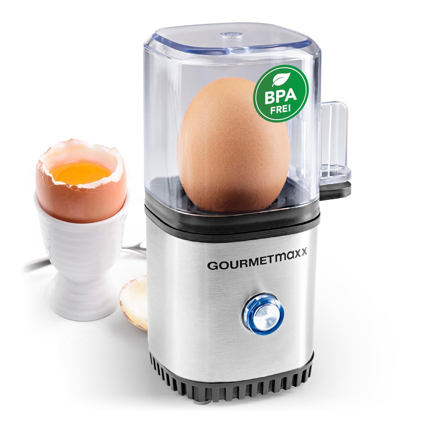 🥚🍳 GOURMETmaxx Design Eierkocher für 1 Ei | Egg Cooker mit Eierstecher & Signalton Angebot bei HelloDeals