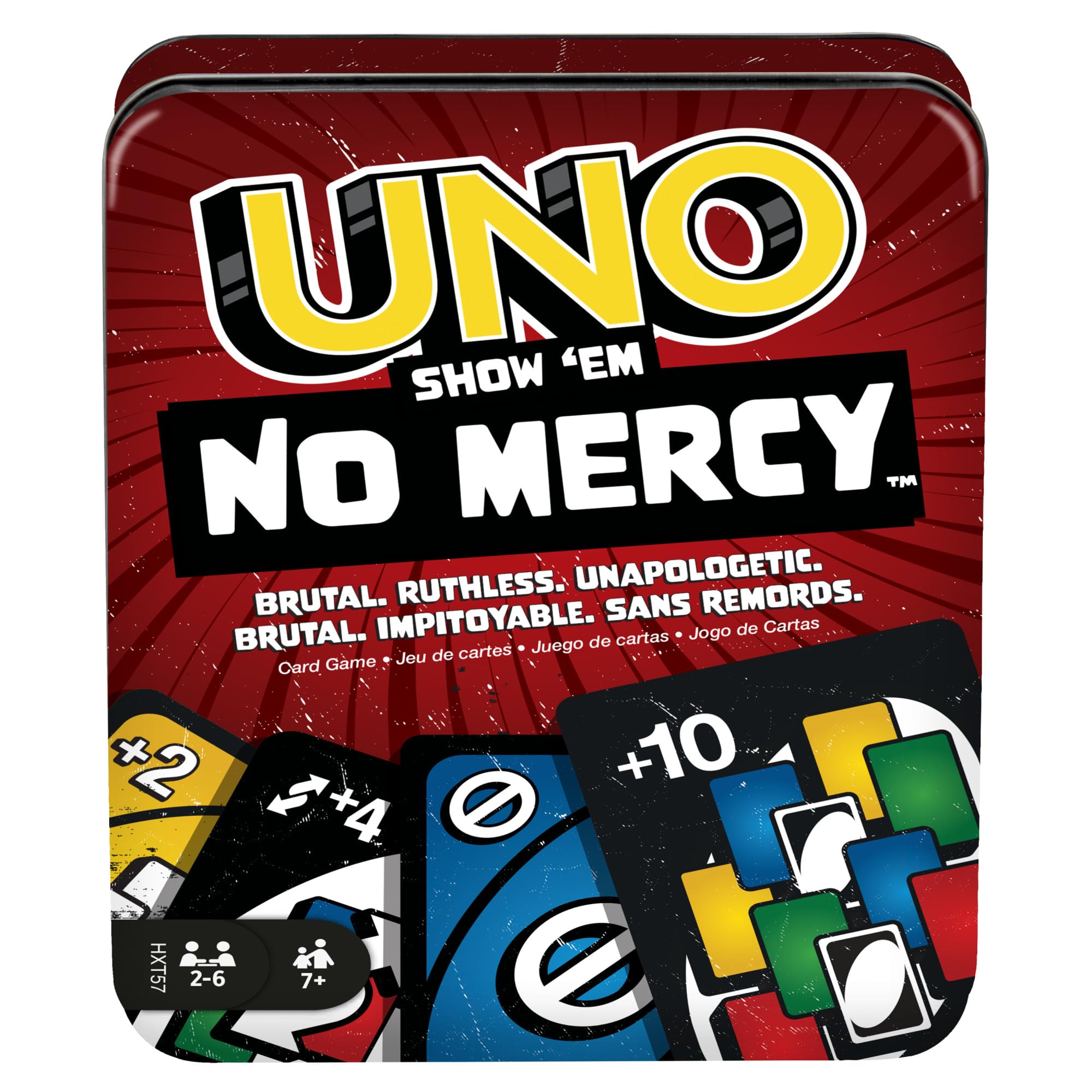 Mattel Games UNO No Mercy Kartenspiel in Einer Aufbewahrungsdose zum Mitnehmen für Kinder, Erwachsene und Familienabende mit zusätzlichen Karten, Sonderregeln und härteren Strafen, HXT57 Red - Uno No Mercy Angebot bei HelloDeals