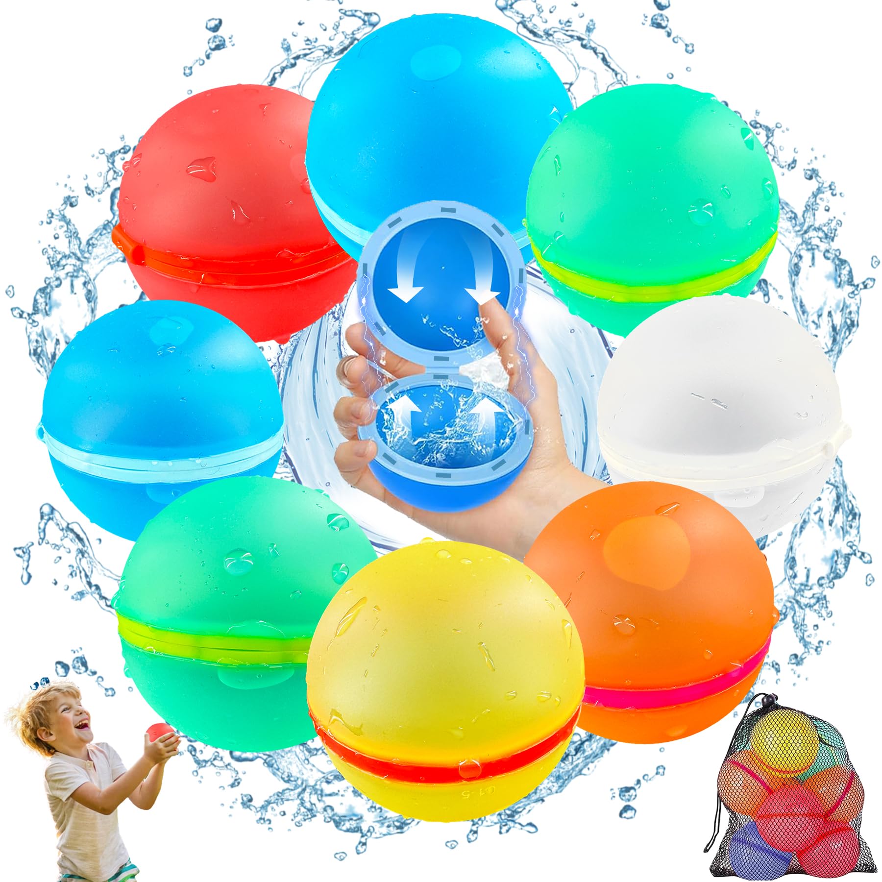 8 Stück Bunt Wasserbomben Selbstschließend, Eine Sekunden Schnellfüller Magnet wiederverwendbare wasserbomben, Wasserspielzeug Kinder Outdoor, Wasserball Splash Bälle pool Spielzeug Angebot bei HelloDeals