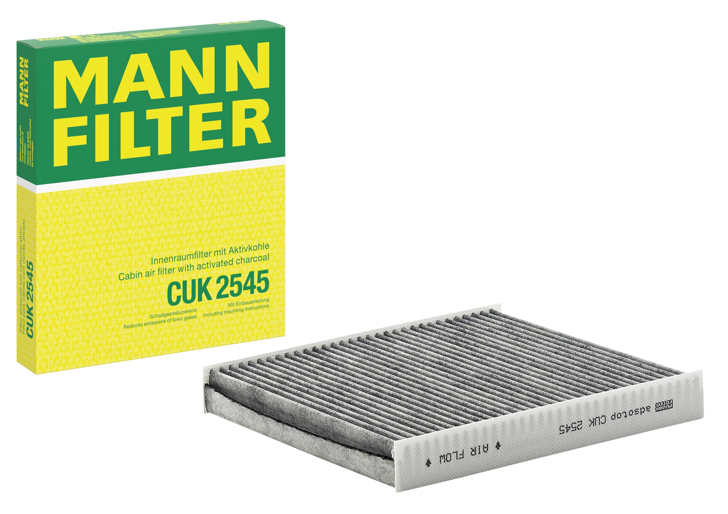 MANN-FILTER CUK 2545 Innenraumfilter/Kabinenluftfilter - Pollenfilter mit Aktivkohle - für Pkw + Transporter CUK Single Angebot bei HelloDeals