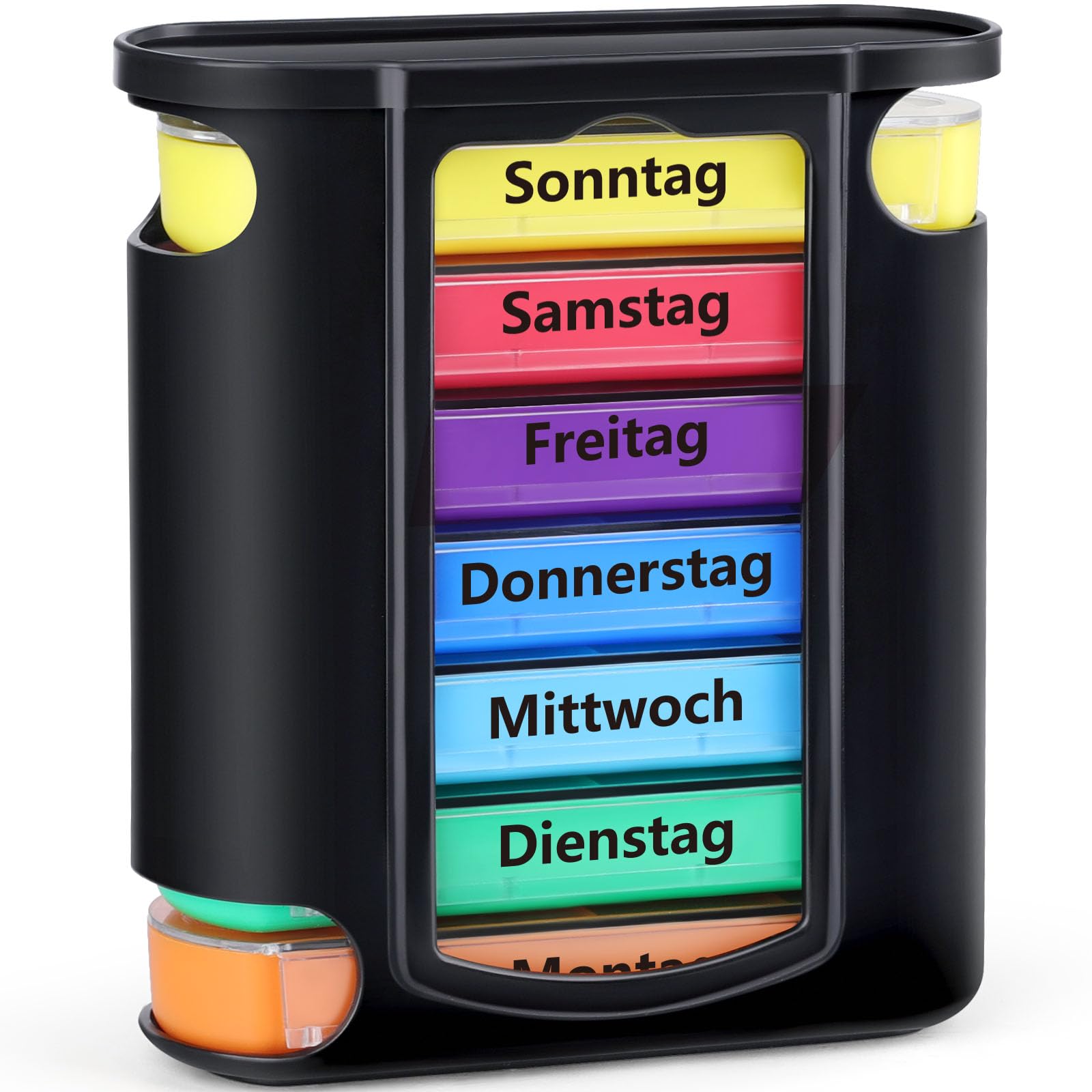 Opret Tablettenbox 7 Tage mit 4 Fächer für Morgens Mittags Abends Nachts, Medikamentenbox Pillenbox Pillendose Tablettendose Tabletten Wochenbox Organizer Supplement Box Schwarz Angebot bei HelloDeals