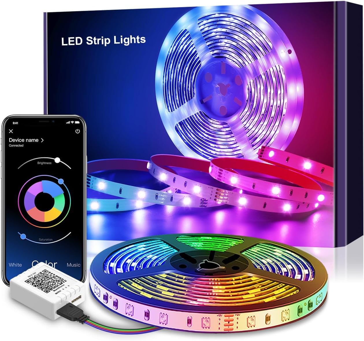 LED Strip 6m, RGB LED Streifen, APP und Fernbedienung, Bluetooth Selbstklebend Musik Sync Timer-Einstellung, Band Stripes Dimmbar Led Lights für Zimmer Party Room, Küche Angebot bei HelloDeals