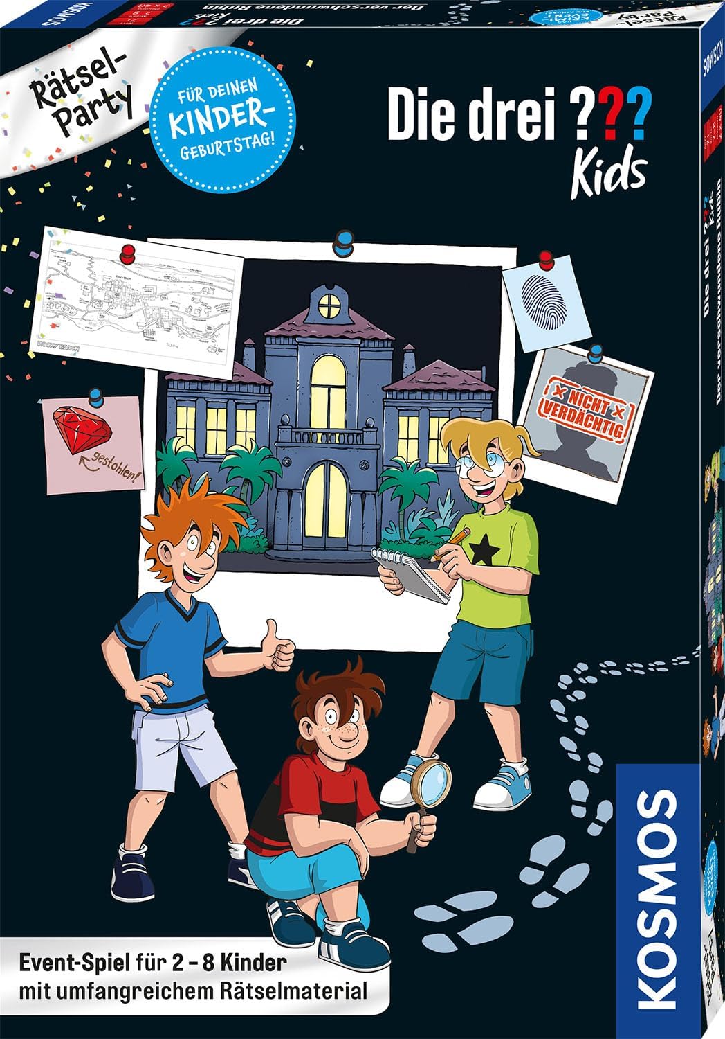 Die drei ??? Kids Rätselparty 683443 von KOSMOS, Geburtstagsparty Set, feiern mit Die drei Fragezeichen Kids und gemeinsam Fall lösen, Komplett-Set für stressfreie Vorbereitung Angebot bei HelloDeals