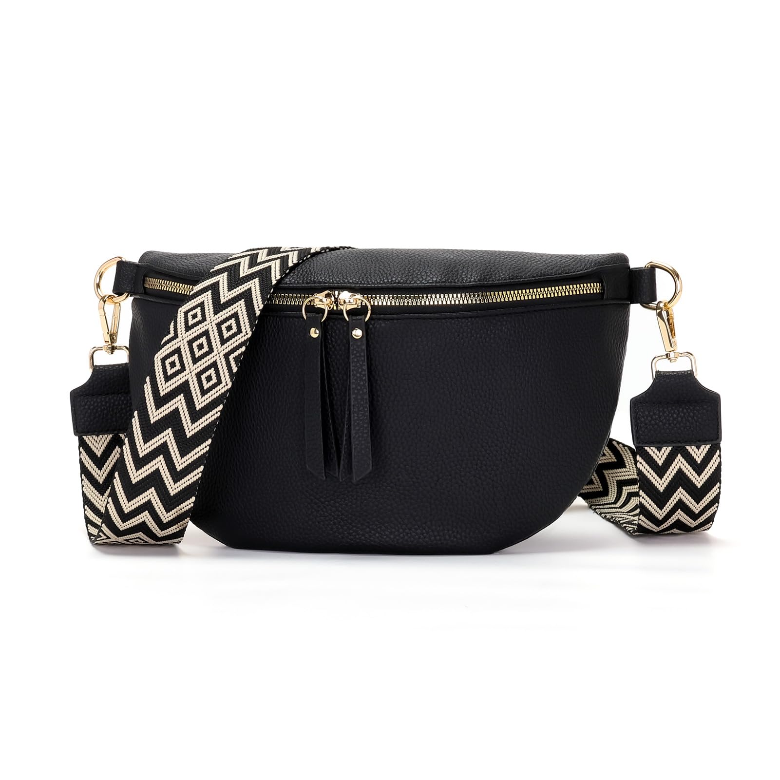 Vezluax 30x20cm umhängetasche Damen Bauchtasche Damen Groß Vegan Leder Crossbody Bag stylisch Frauen mit breitem Gurt Schwarz Angebot bei HelloDeals