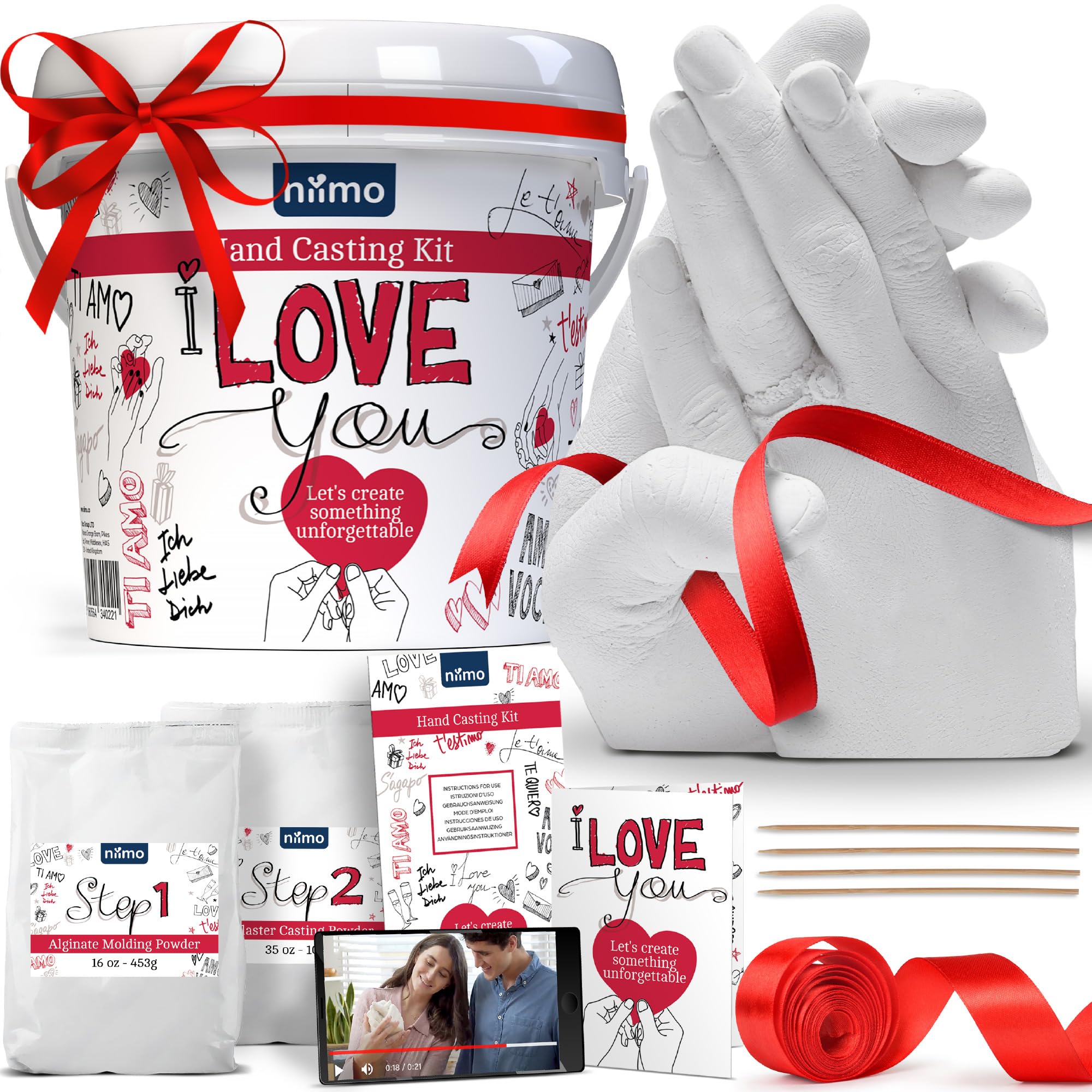 Niimo® 'I love you' 3D Handabdruck Set für Paare - Personalisierte Geschenke für Frauen & Männer, Detailgetreuer Gipsabdruck Hände Paar, Kinderleicht mit Video-Tutorial ‘I love you’ Gipsabdruck-Set Angebot bei HelloDeals