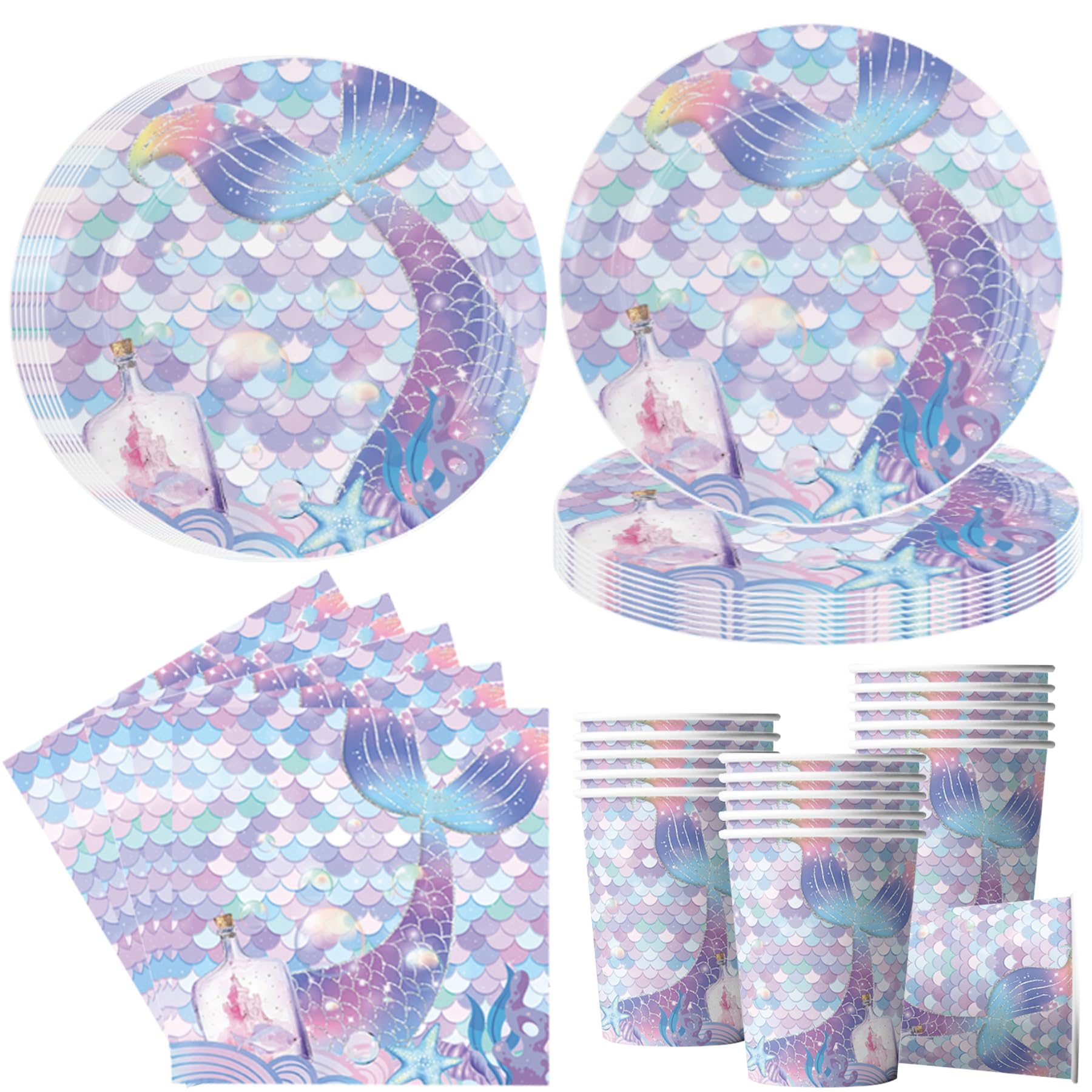 Meerjungfrau Partygeschirr für 16 Gäste,Meerjungfrau Partyteller Geburtstag Geschirr,Meerjungfrau Pappteller Becher Servietten für Kindergeburtstag Deko Meerjungfrau-A Angebot bei HelloDeals