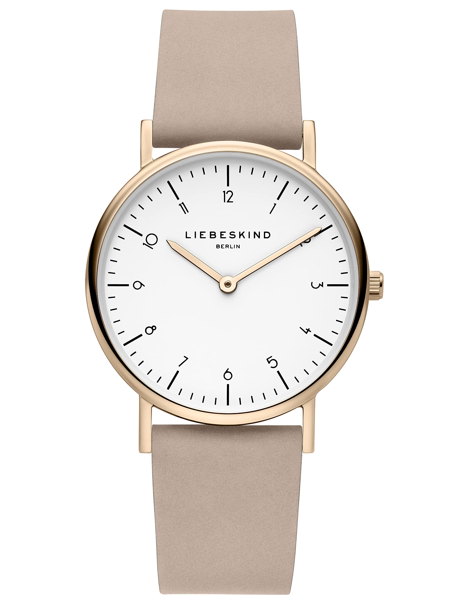 LIEBESKIND BERLIN Damen Armbanduhr – Klassisches Design – Rundes Gehäuse 34mm – Lederarmband – 5ATM wasserdicht – Verschiedene Farben Beige-rosé Angebot bei HelloDeals
