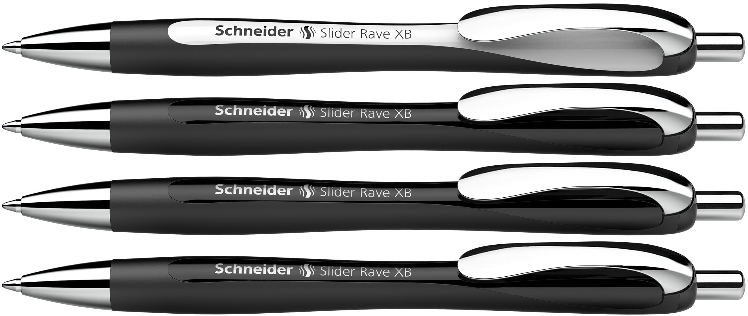 Schneider 132584 Slider Rave XB Kugelschreiber (Limitierte Sonderedition, 3x schwarz, 1x weiß, Made in Germany) 4 Stück, Schreibfarbe: blau 4 stück (1er Pack) Schwarz-Weiß & Schwarz | Tinte: Blau Angebot bei HelloDeals