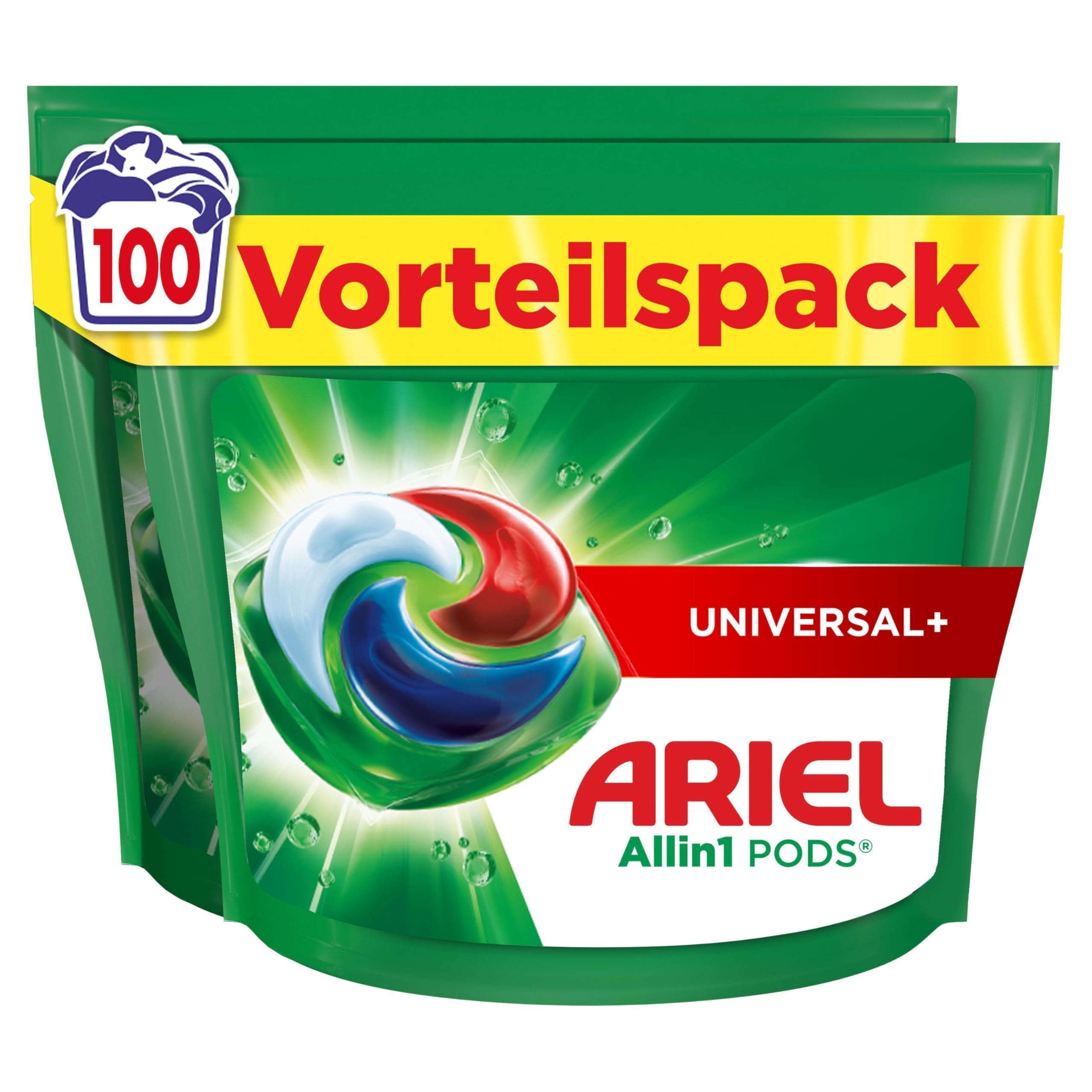 Ariel Waschmittel Pods All-in-1, Flüssigwaschmittel Kapseln 100 Waschladungen, Universal+, Kraftvolle Fleckentfernung ab der 1. Wäsche 100 stück (1er Pack) Angebot bei HelloDeals