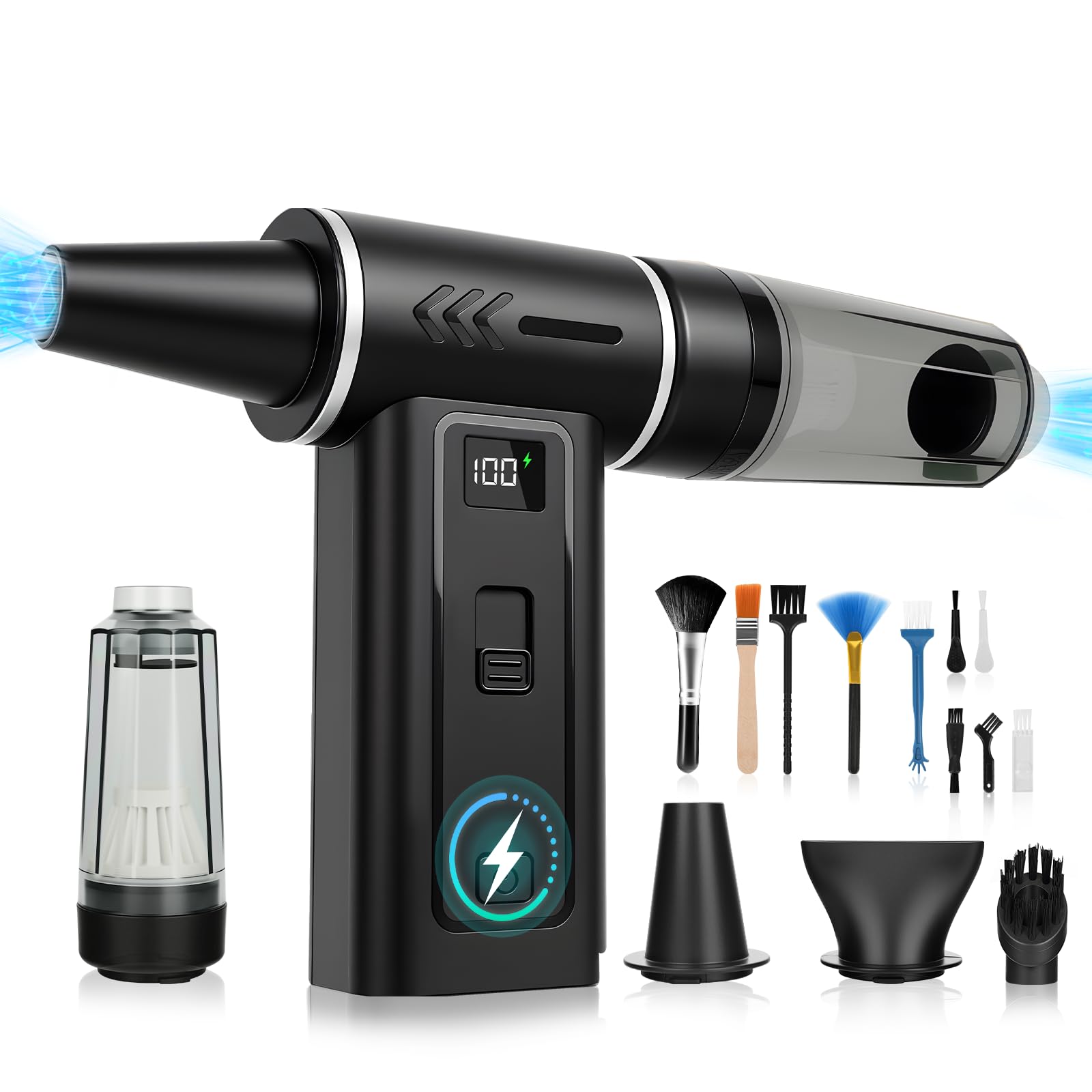 HERBYD 2-in-1 Elektrische Staubgebläse & Staubsauger 180000 U/min, 100-Stufen Air Duster - 8000mAh Akku Gebläse Druckluft mit Digital Display for PC, Keyboard, Home & Car Cleaning Angebot bei HelloDeals