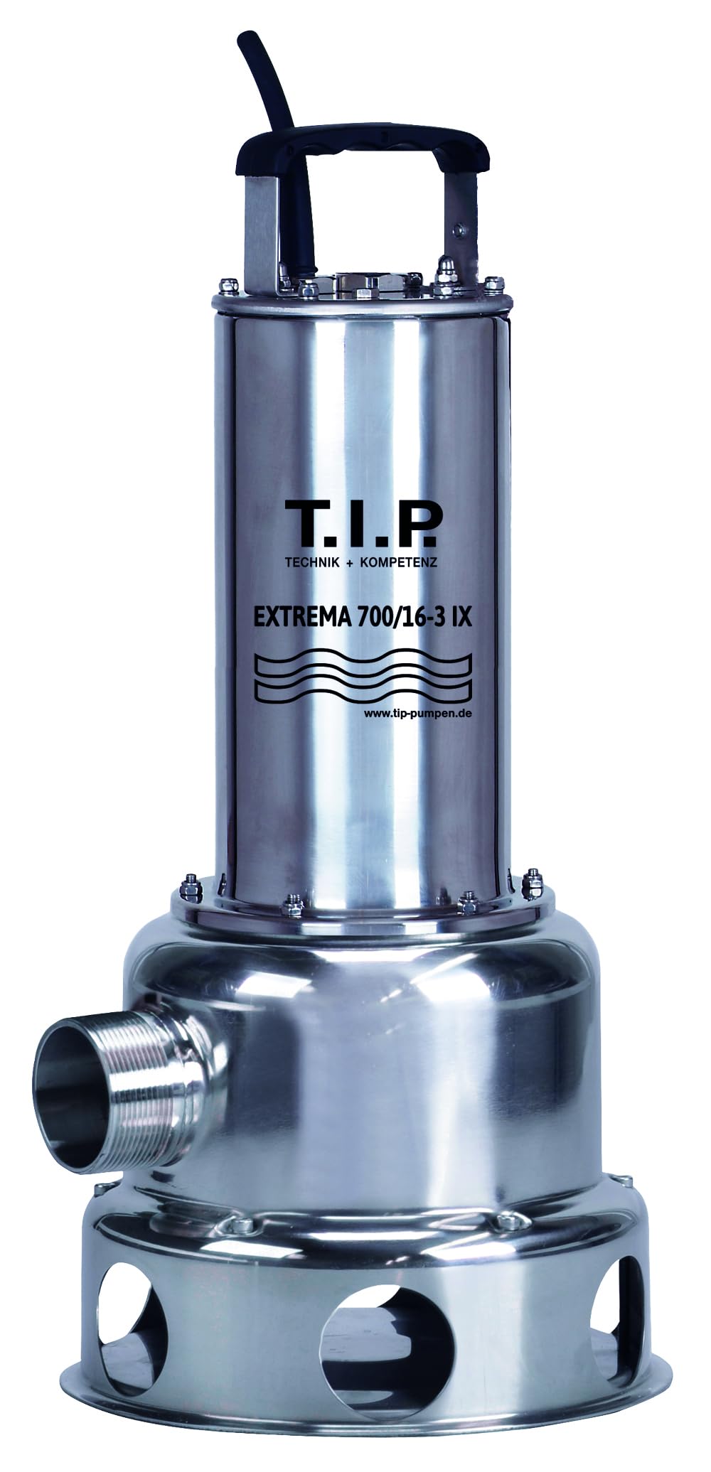 T.I.P. Profi Schmutzwasser Tauchpumpe 400V - Baupumpe Edelstahl (42.000l/h Fördermenge, 16m Förderhöhe, 1,6bar Druck, 50mm Korngröße, Waschlauge geeignet Flüssigkeit bis 95°C)Extrema 700/16-3 IX,30275 Fördermenge 42.000 l/h ohne Bundle Angebot bei HelloDeals
