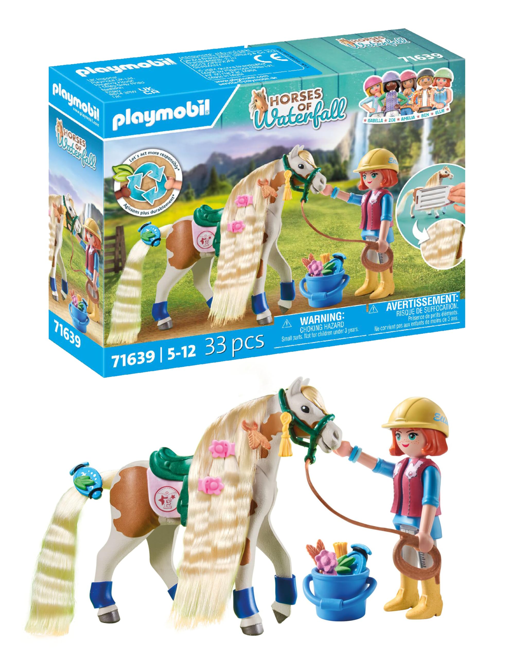 PLAYMOBIL Horses of Waterfall 71639 Ellie & Pferd mit Kreppeisen, inklusive Haarschmuck für kreative Pferdefrisuren und Zwei echten Silikon-Armbändern, nachhaltiges Spielzeug für Kinder ab 5 Jahren Ellie mit Pferd Angebot bei HelloDeals