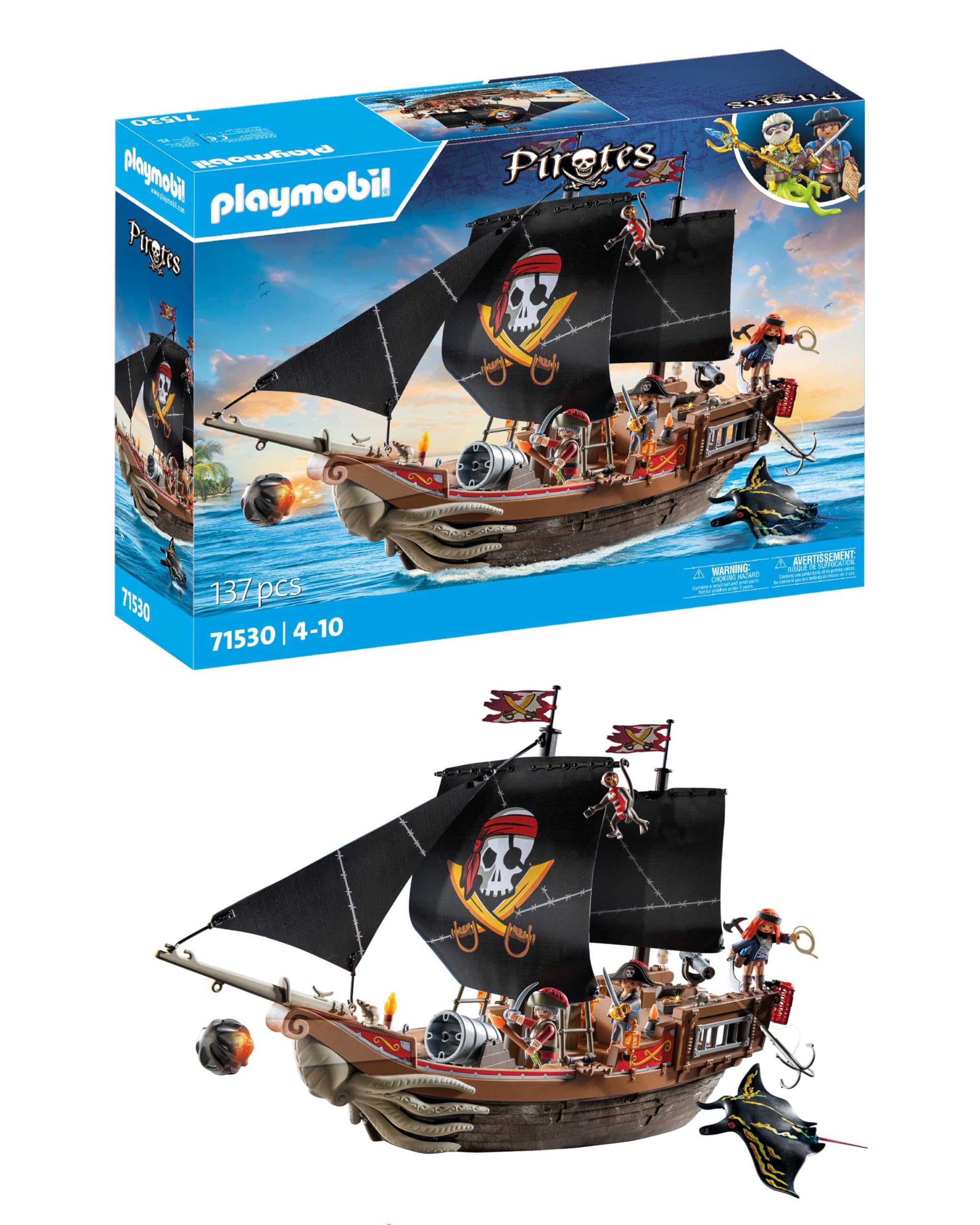 PLAYMOBIL Pirates 71530 Großes Piratenschiff, aufregende Seeschlachten und geheime Schatzsuchen auf hoher See, inklusive Kanonen, Geschossen und Anker, detailreiches Spielzeug für Kinder ab 4 Jahren Angebot bei HelloDeals