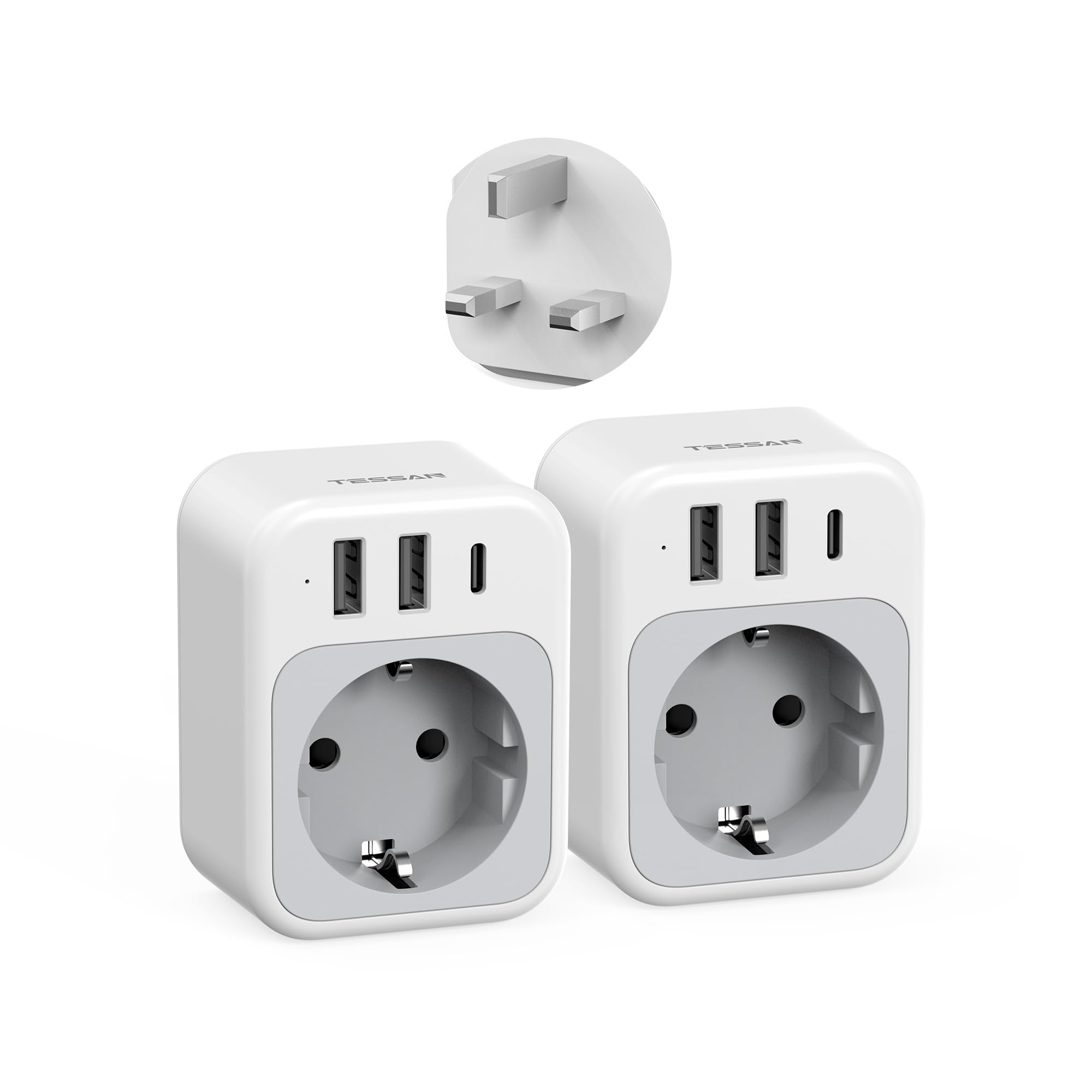 TESSAN 2er Pack UK Adapter England Deutschland Stecker, 4 in 1 Steckdosenadapter England mit USB C und 2 USB A, Reiseadapter UK 3250W, Adapter Typ G für Schottland Irland London Malta Dubai Maldives EU to UK Angebot bei HelloDeals