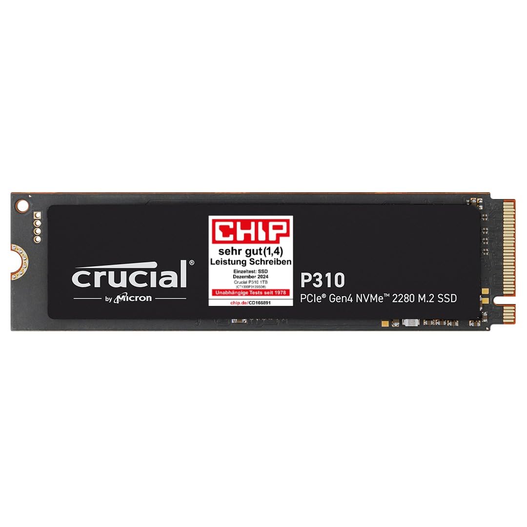 Crucial P310 SSD 1TB M.2 2280 PCIe Gen4 NVMe Interne SSD, bis 7.100 MB/s, Gaming für Laptop und Desktop PC, SSD Festplatte - CT1000P310SSD801 Angebot bei HelloDeals
