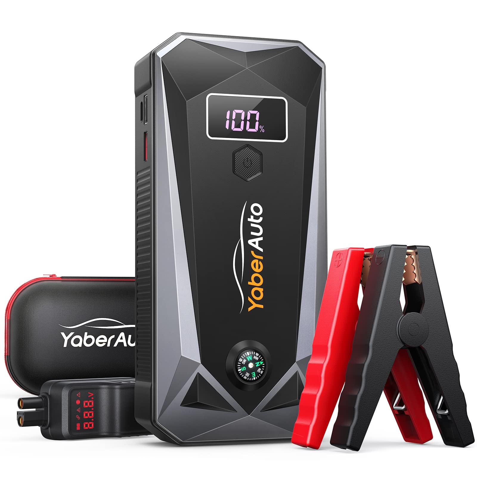 YaberAuto Starthilfe Powerbank 4500A Spitzenstrom 21800mAh Auto Starthilfe mit LCD Bildschirm, Starthilfegerät (Für Alle Benzinmotor oder 7,0L Dieselmotoren) mit LED Taschenlampe, YA50 3000A Angebot bei HelloDeals