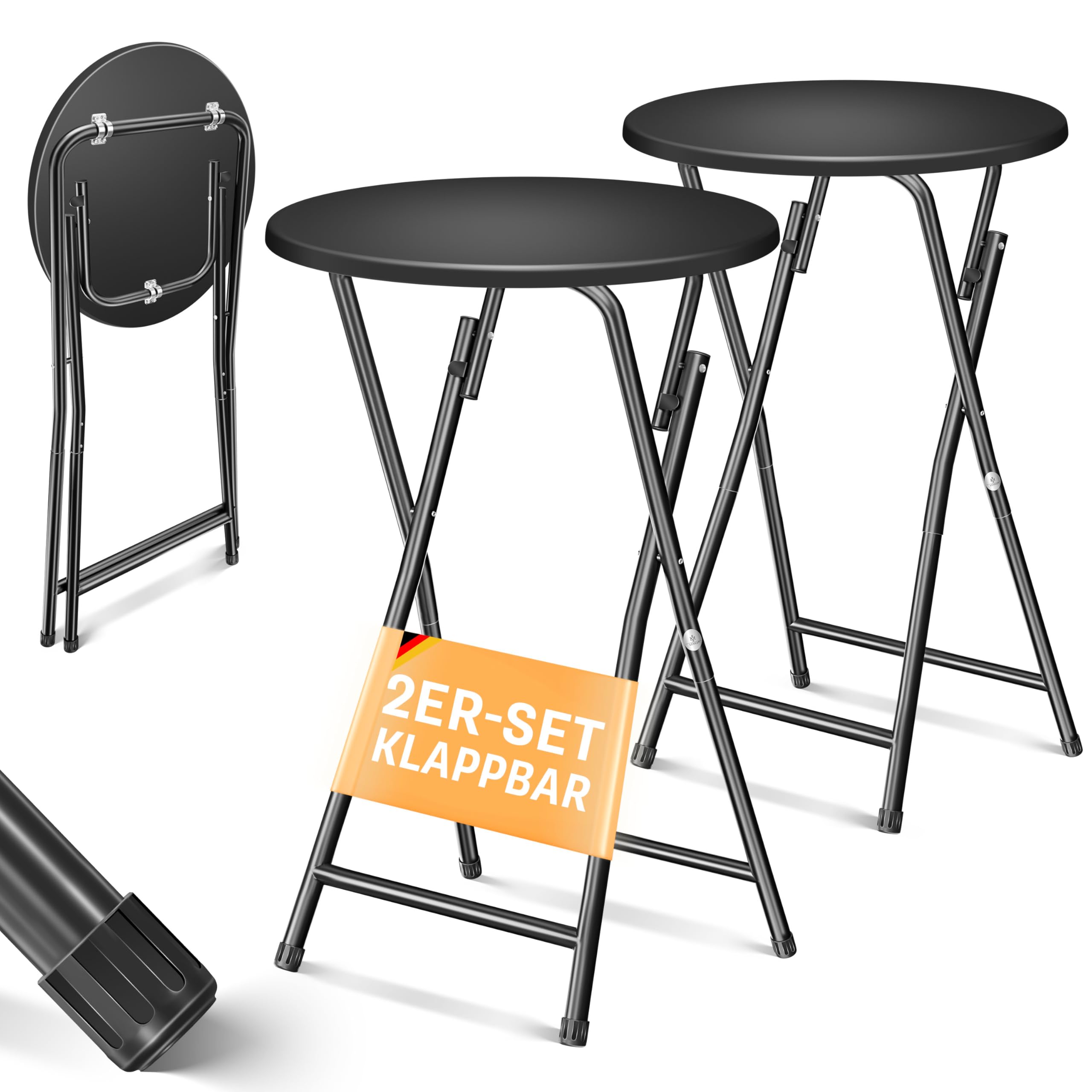 KESSER® Stehtisch 2er Set Bistrotisch mit PVC-Platte | Wetterbeständiger Klapptisch | 60cm / 110cm | Partytisch Tisch rutschfest | In- & Outdoor | Hochzeit Empfangstisch 4 Standfüße pulverbeschichtet Ø 60 cm Schwarz 2 Angebot bei HelloDeals