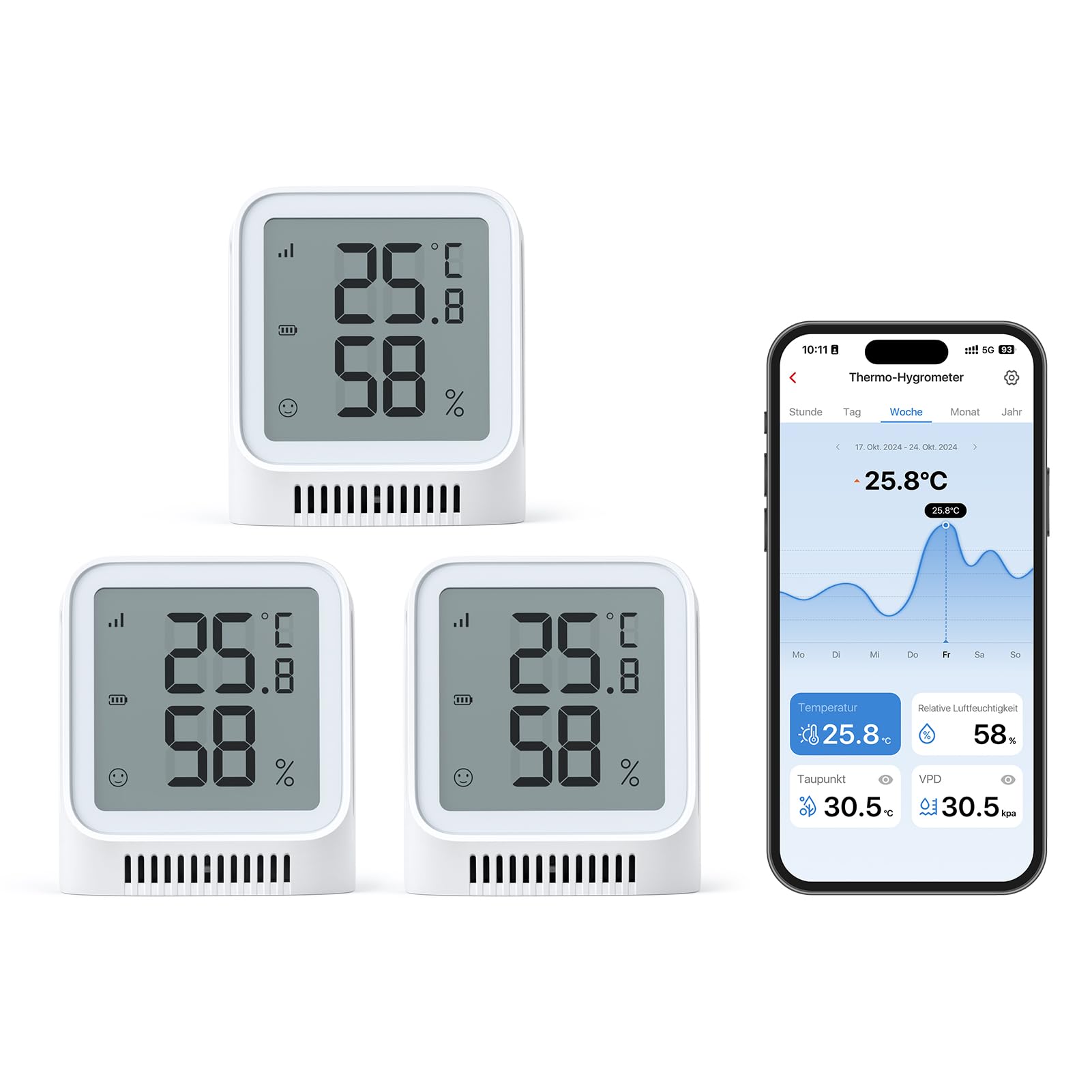 X-sense 3 Stück WLAN Thermometer Hygrometer Innen mit X-Sense App, Mini Digital Raumthermometer, Angepasster Komfortbereich, Smiley-Indikator, kompatibel mit Alexa, erfordert Basisstation SBS50 3 Sensoren（sbs50 Basisstation Nicht Enthalten) Angebot bei HelloDeals