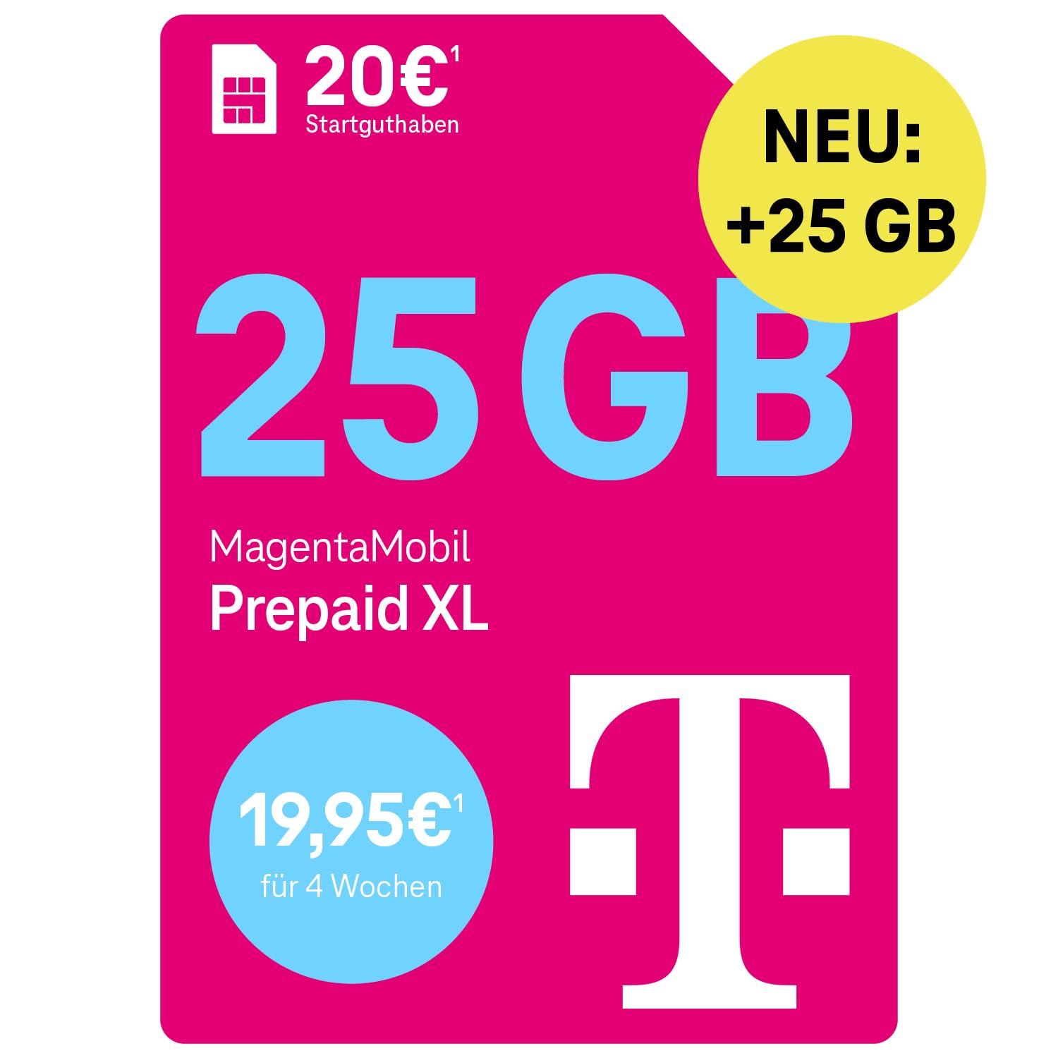 Telekom MagentaMobil Prepaid XL mit 50 GB Highspeed-Volumen | 5G/LTE Max & Allnet Flat in alle dt. Netze | unverbrauchtes Datenvolumen weiter nutzen | EU Roaming & Hotspot Flat | 20 EUR Startguthaben neu Angebot bei HelloDeals