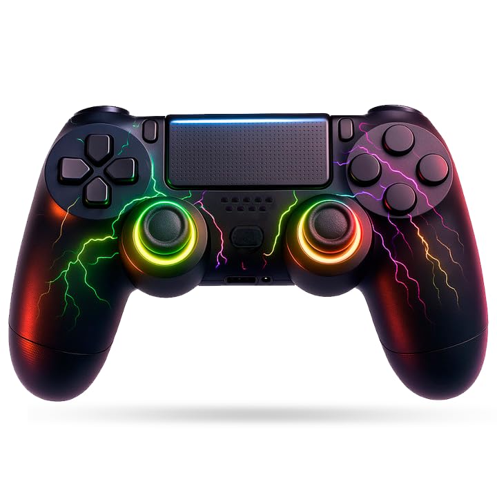 NK Controller für PS4 / PC/Android - Wireless Controller mit Dualshock, 6-Achsen-Funktion, 7 RGB-LED-Lichtmodi, Touchpad, Kopfhöreranschluss, Ladekabel inklusive - Farbe Schwarz LED negro Angebot bei HelloDeals