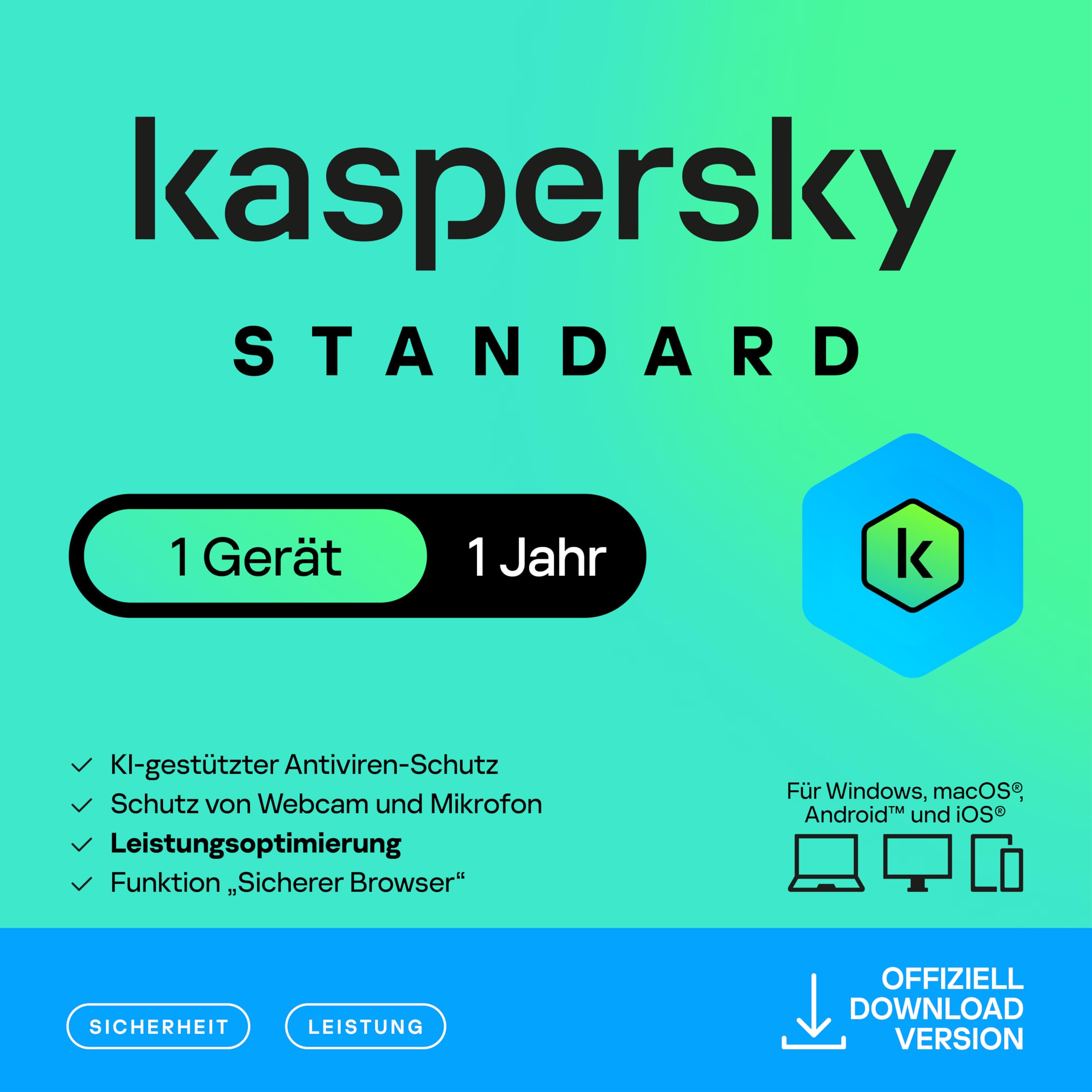Kaspersky Standard Anti-Virus 2025 | 1 Gerät | 1 Jahr | Umfassender Schutz | Online-Banking Schutz | Leistungsoptimierung | PC/Mac/Mobile | Aktivierungscode per Email Kaspersky Standard Anti-Virus 1 Gerät 1 Jahr Angebot bei HelloDeals