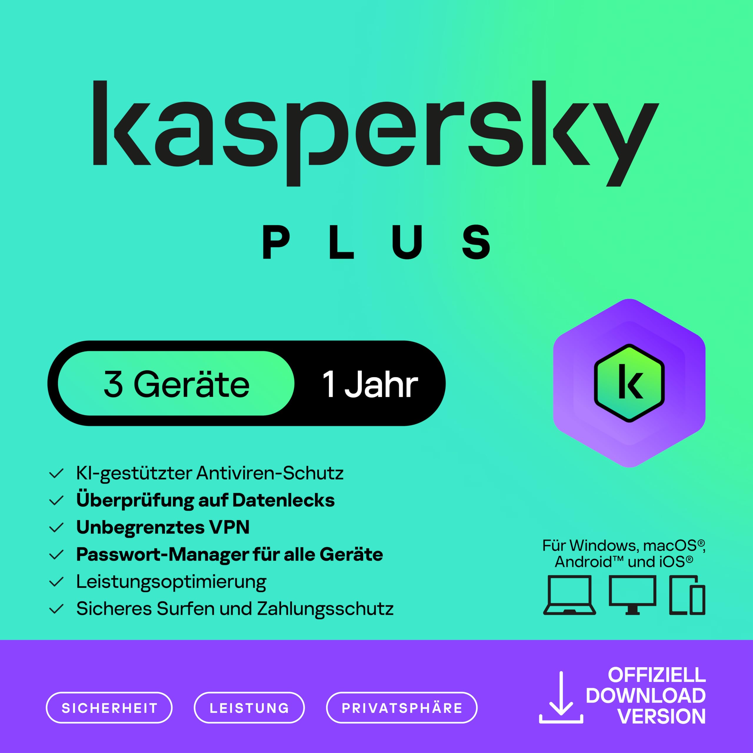 Kaspersky Plus Internet Security 2025 | 3 Geräte | 1 Jahr | Anti-Phishing und Firewall | Unbegrenzter VPN | Passwort-Manager | Online-Banking Schutz | PC/Mac/Mobile | Aktivierungscode per Email Kaspersky Plus Internet Security 3 Geräte 1 Jahr Angebot bei HelloDeals