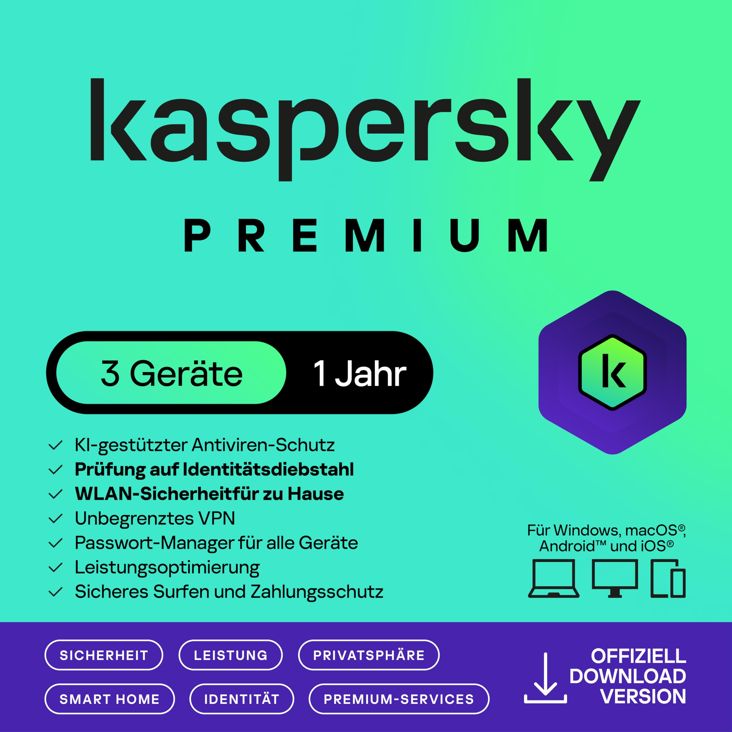 Kaspersky Premium Total Security 2025 | 3 Geräte | 1 Jahr | Anti-Phishing und Firewall | Unbegrenzter VPN | Passwort-Manager | Kindersicherung | 24/7 Unterstützung | PC/Mac/Mobile | Code per Email Kaspersky Premium Total Security 3 Geräte 1 Jahr Angebot bei HelloDeals