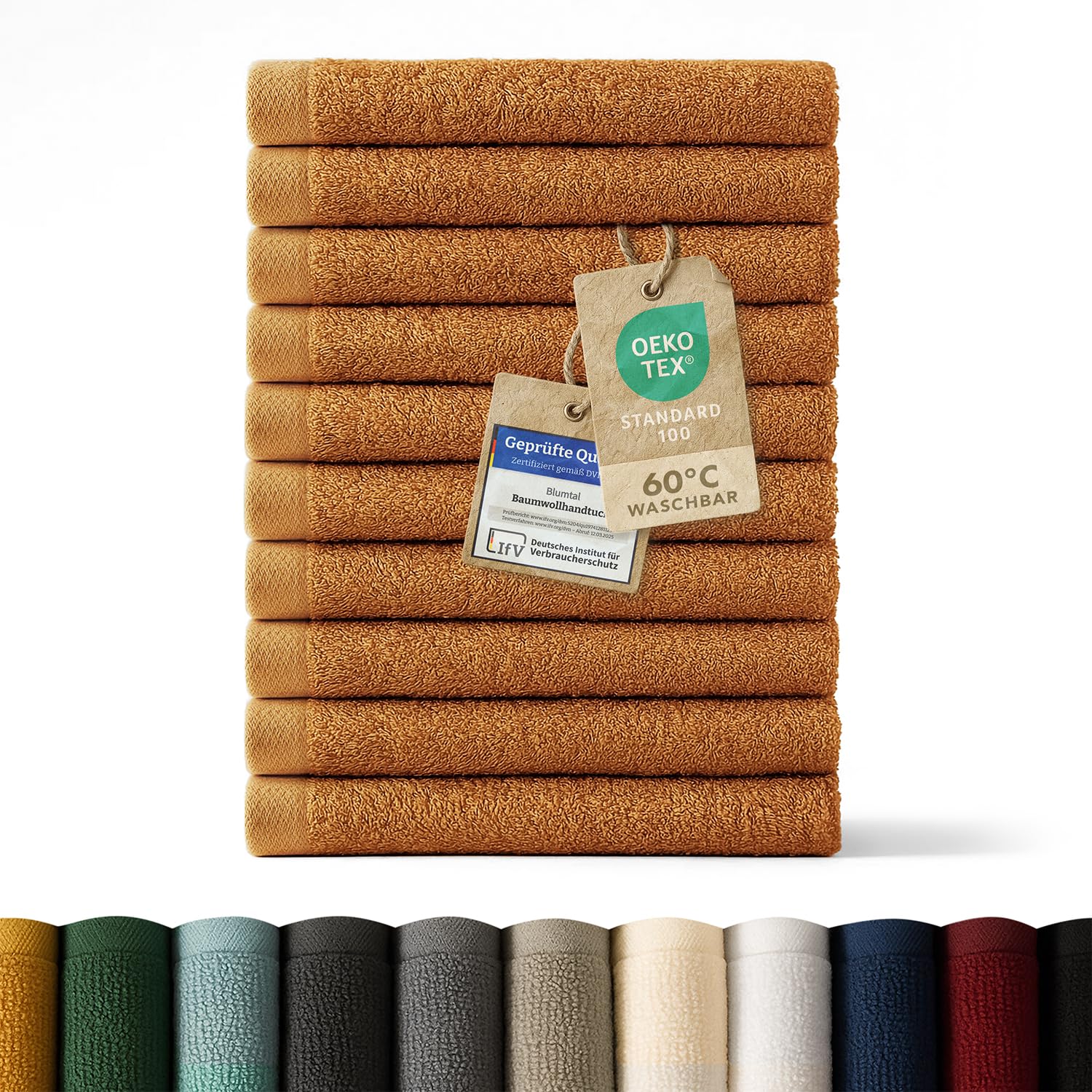 Blumtal Premium Frottier Gästehandtücher Set 12 teilig 100% Baumwolle - Oeko-TEX zertifiziertes Gästehandtuch 12x (30x30 cm) - Ultra saugstarkes Gästetücher Set waschbar °60 - Handtücher Braun 13 Pumpkin Spice - Braun 12 Gästetücher quadratisch - 30x30 cm Angebot bei HelloDeals