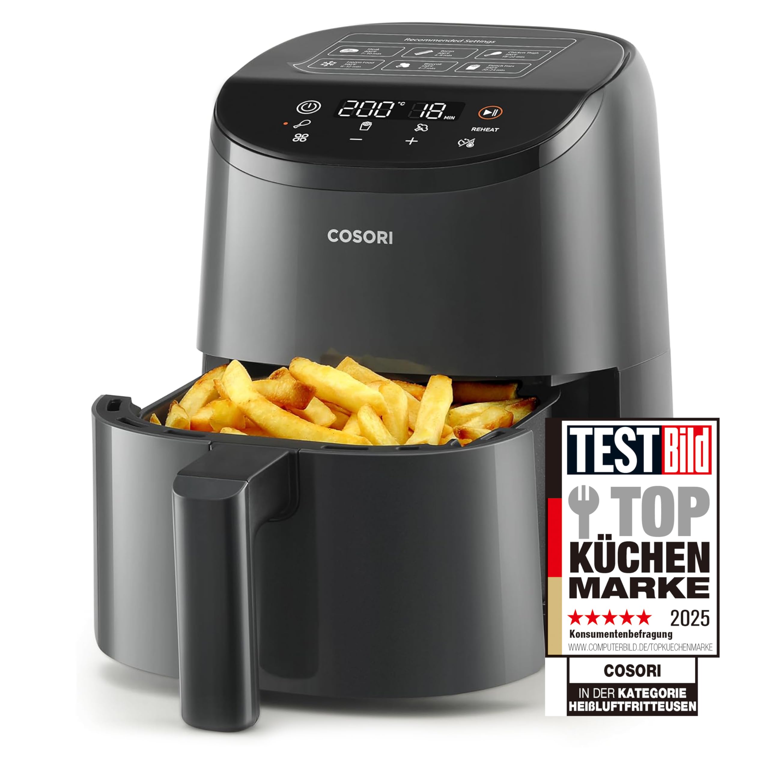 COSORI Heißluftfritteuse klein 2L, Mini-Airfryer für 1 Person, ideal für Camping, Reisen und Wohnmobile, schnell, kompakt, ohne Öl, energiesparend, Helles Schwarz Mini 2L Angebot bei HelloDeals