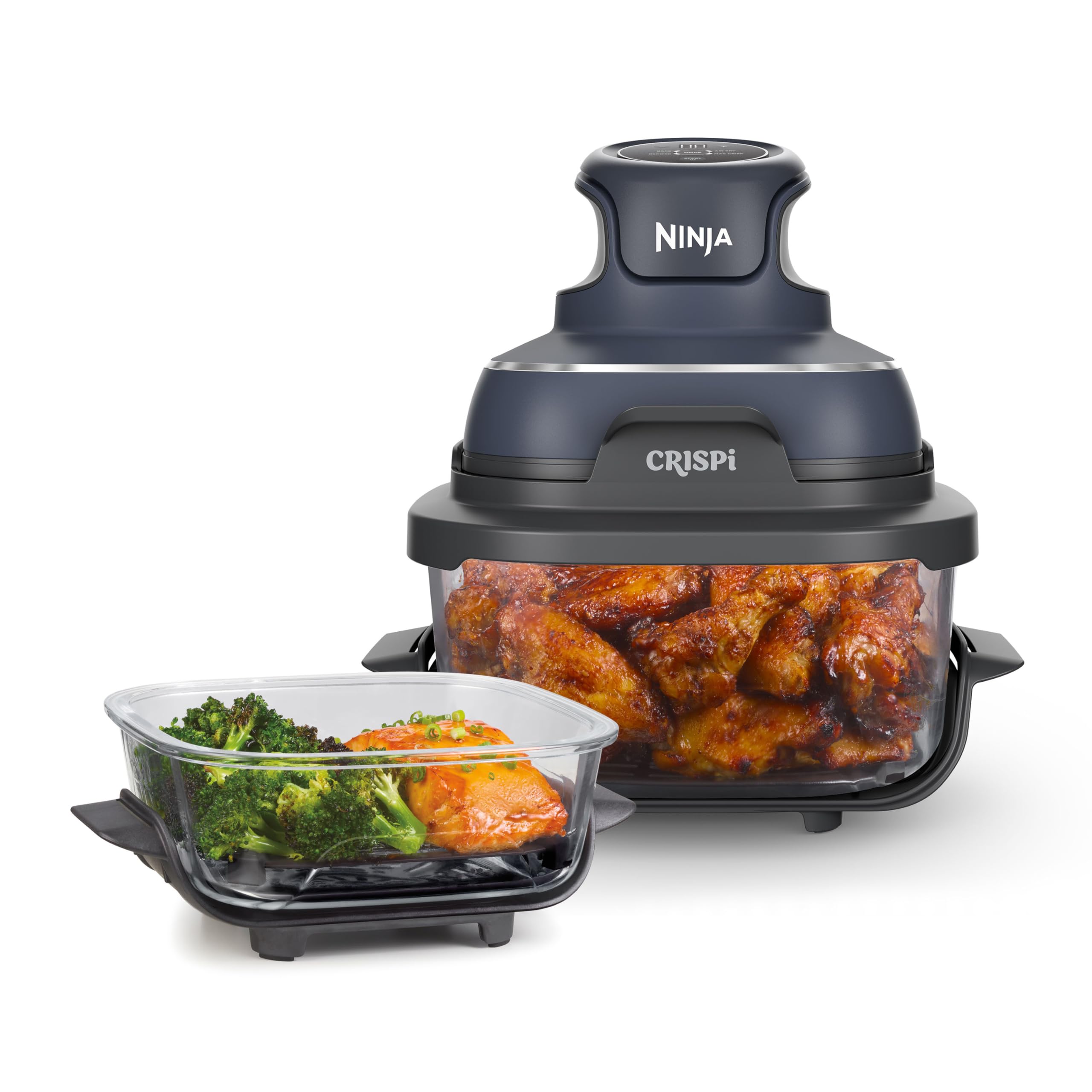 Ninja CRISPi tragbare Airfryer Heißluftfritteuse, 3,8 l, 4-in-1: Heißluftfrittieren, Braten, Warmhalten, Recrisp, kompakt, 6 Portionen, 2x herausnehmbare Glasbehälter & Deckel, 1.700 W, Grau FN101EUGY Angebot bei HelloDeals