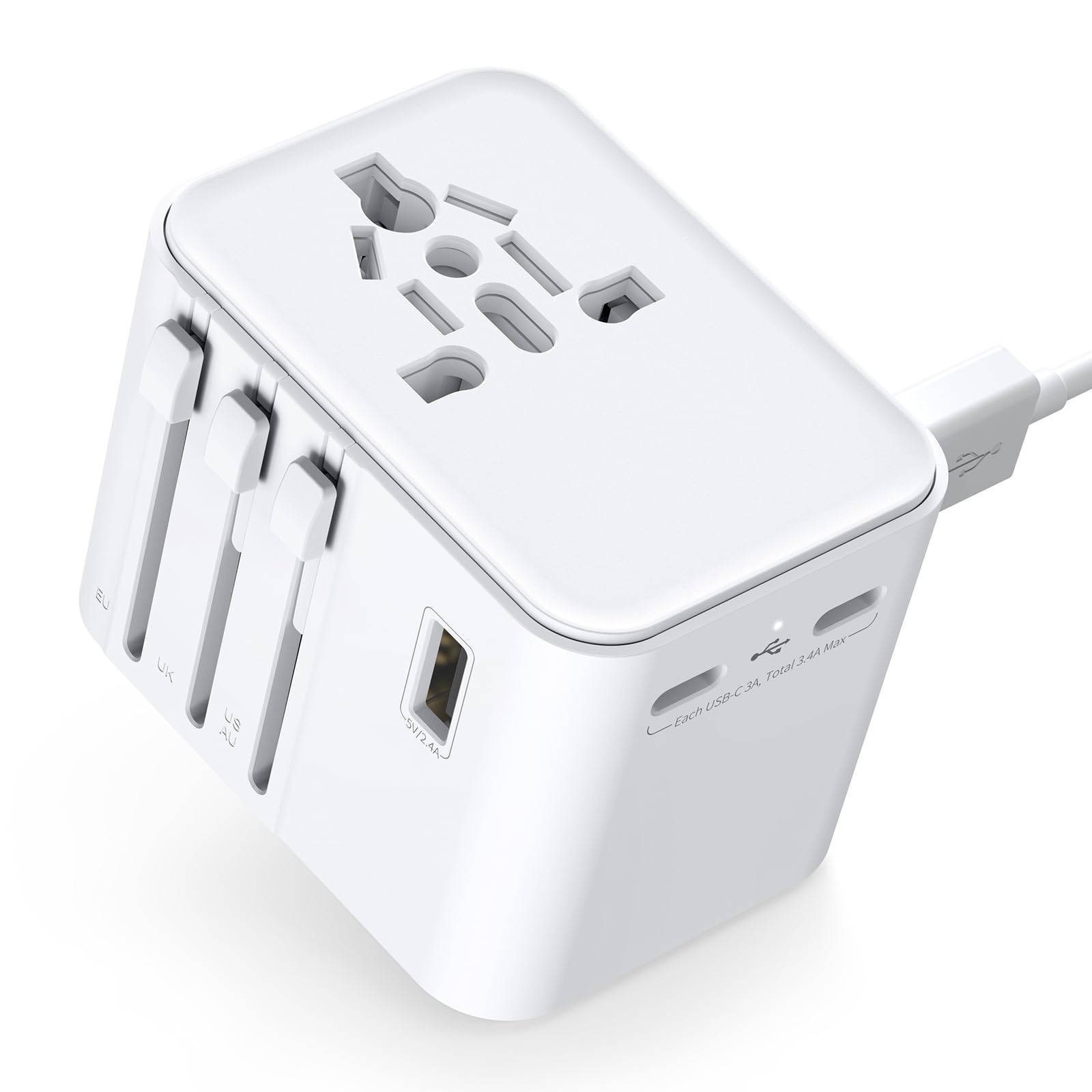 2025 Neueste Reiseadapter Weltweit, Universal Reisestecker mit 2USB A und 2 USB C,Internationaler Stecker Traval Adapter für Deutschland USA England Australien Japan,Travel Essentials white Angebot bei HelloDeals