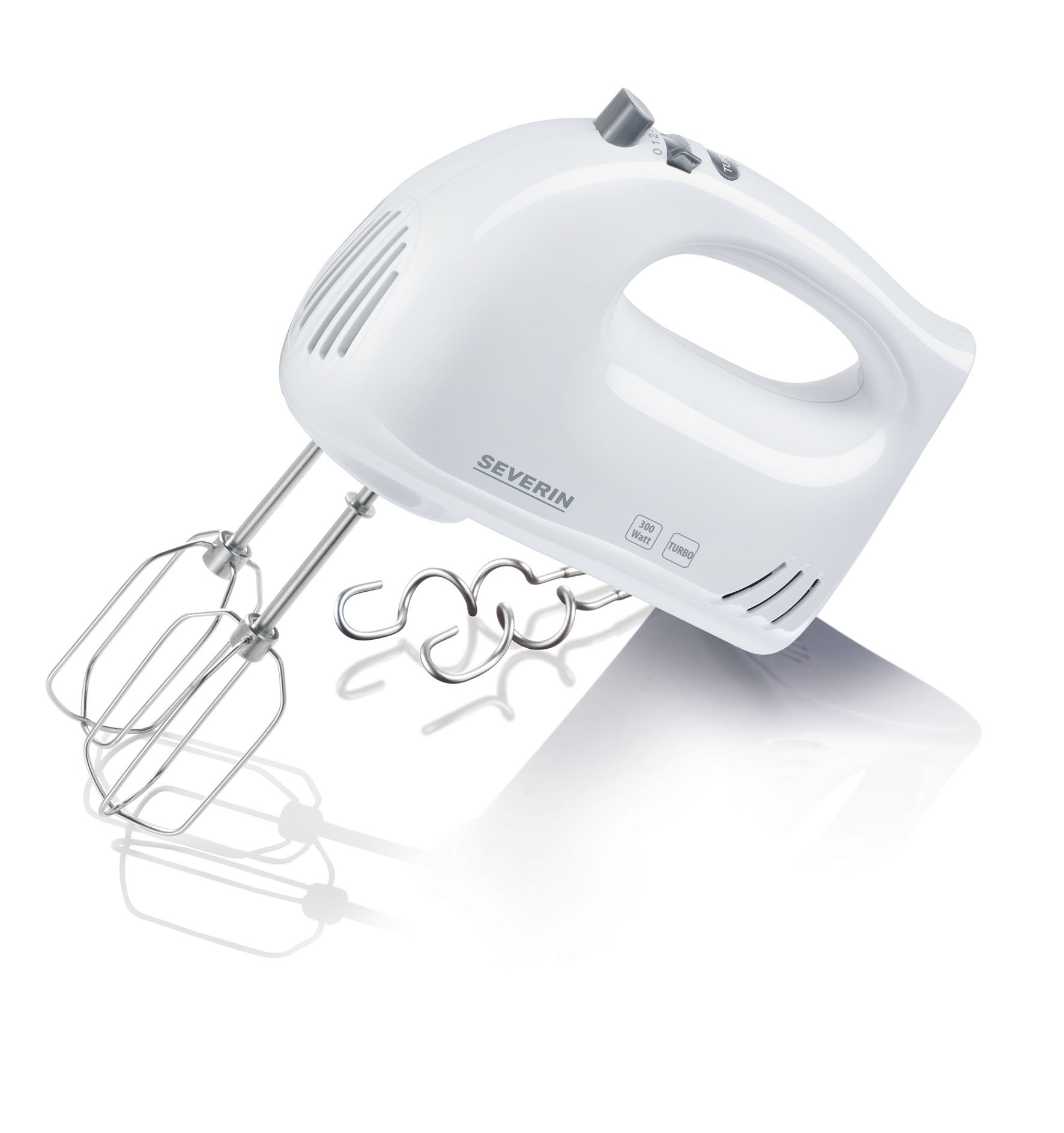 SEVERIN Handmixer, Handrührgerät mit 5 Geschwindigkeitsstufen, praktischer Handrührer mit 2 Edelstahl-Rührbesen und -Knethaken, weiß, HM 3820 Angebot bei HelloDeals