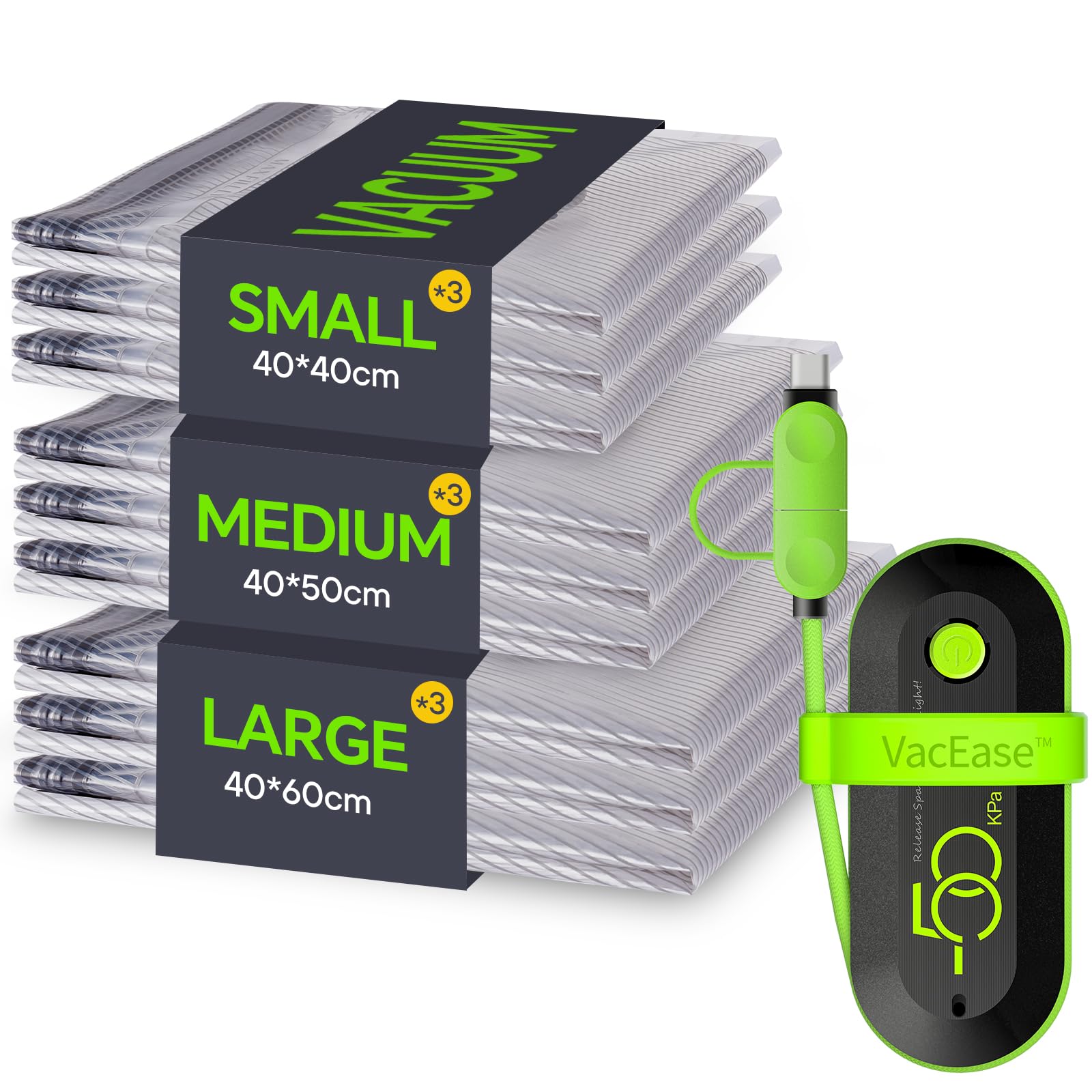 Vacbird Vakuumbeutel für Kleidung mit Elektrischer Pumpe, 9 Stück (3x 40x40, 3x 40x50, 3x40x60), Platzsparend Vakuumierbeutel Kleidung Geeignet für Reisen, Bettwäsche, Umzug, Tägliche Aufbewahrung 9 Beutel + 1 USB-Pumpe Angebot bei HelloDeals