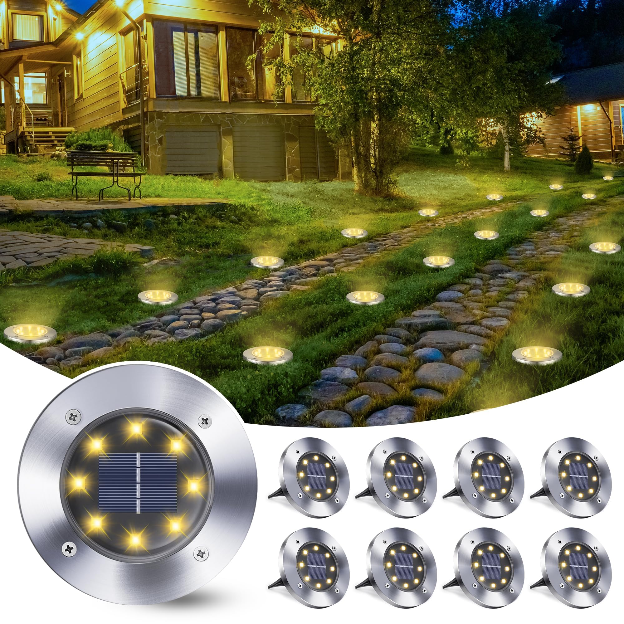 Qedertek Solar Bodenleuchten Aussen Garten - 8 Stück 8 LED Solarleuchten Außenleuchte Warmweiß, Led Solar Gartenleuchten Wasserdicht Solarlampen für Garten, Rasen, Gehweg, Patio, Auffahrt 8 Stück-warmweiß 8 Stück Angebot bei HelloDeals