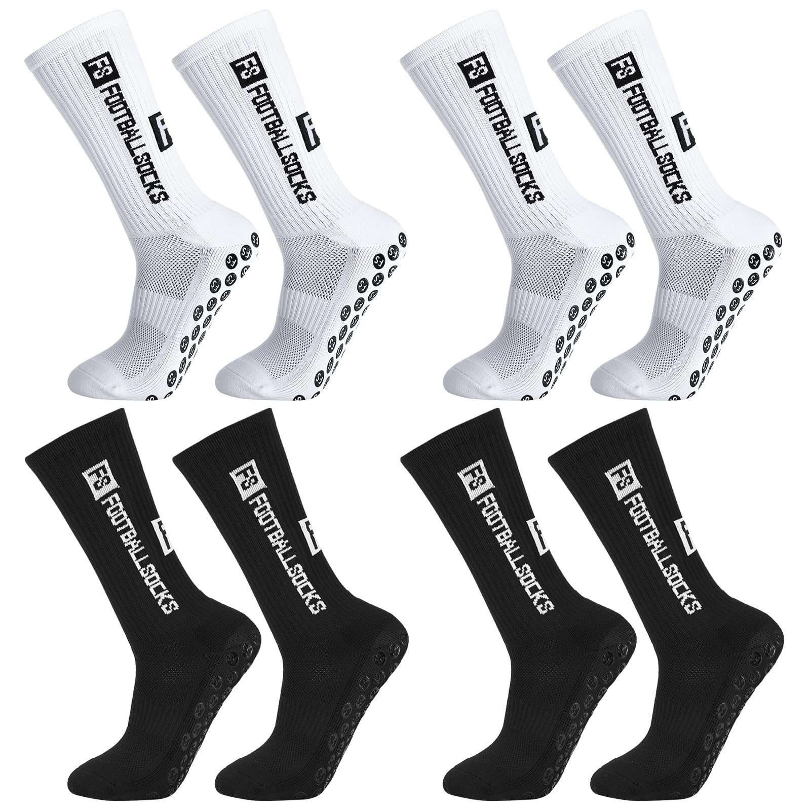 Apricitie 4 Paare Fußball Socken, 39-46 Fußballsocken Anti Rutsch Grip Sportsocken Rutschfeste Fussball Socken für Herren Damen Angebot bei HelloDeals