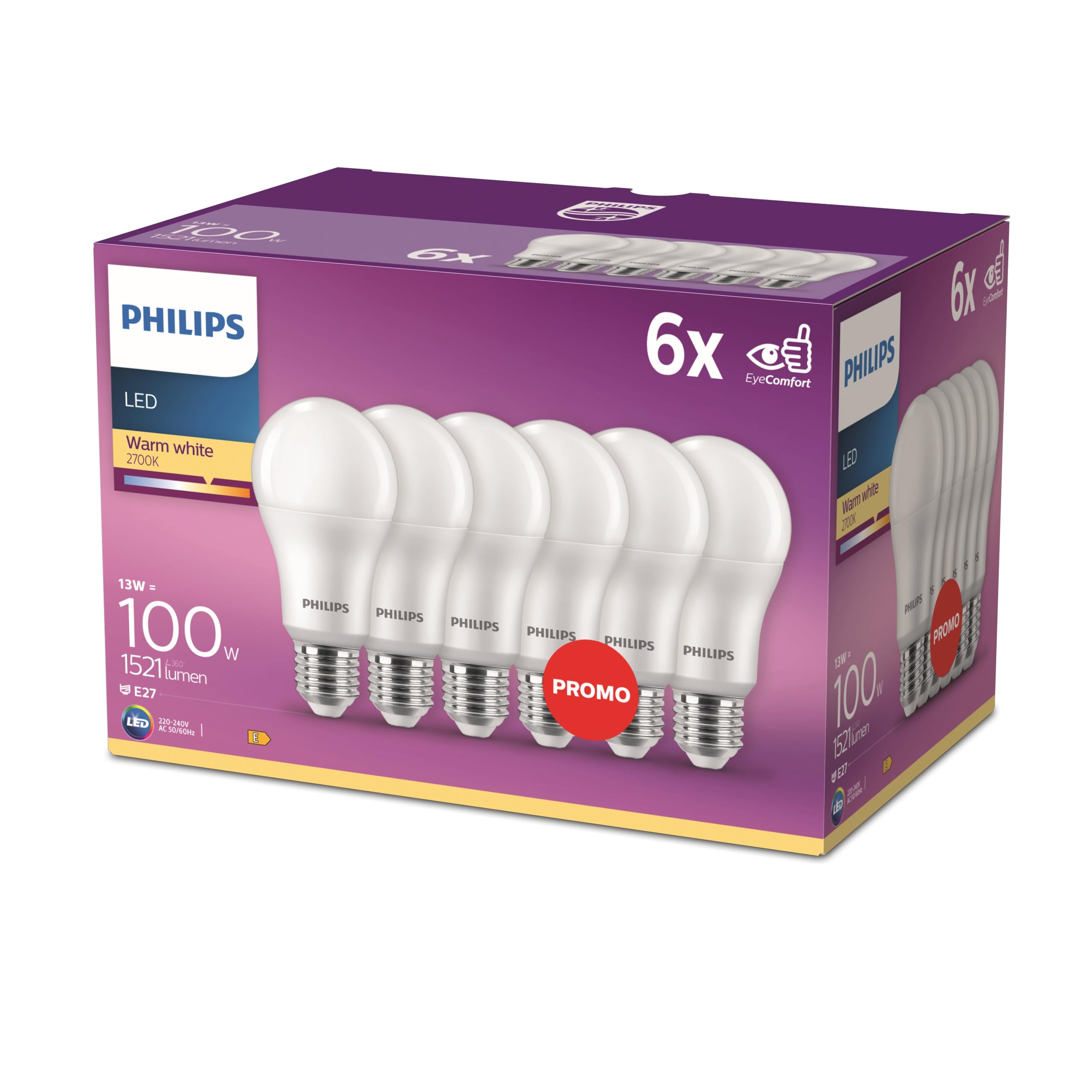 Philips LED Classic E27 Lampen 6-er Pack (100 W), matte LED Lampen mit warmweißem Licht, energiesparende Lampen mit langer Nutzlebensdauer, neue Generation neue Generation 6er Pack Ersatz für 100w Angebot bei HelloDeals