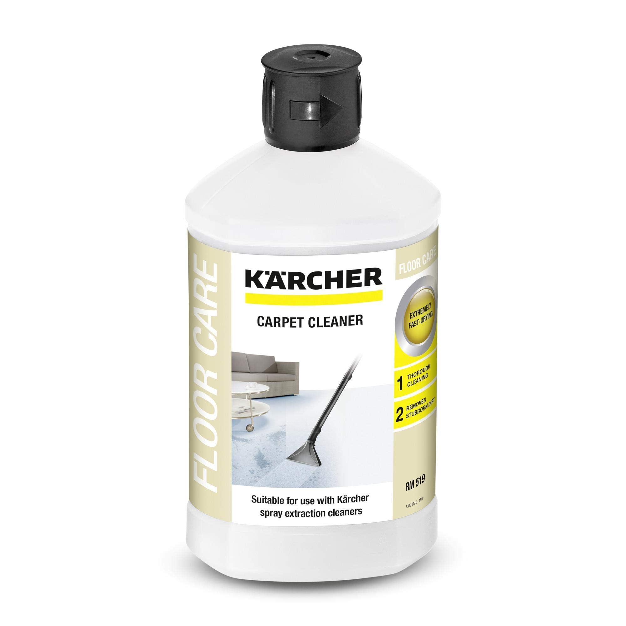 Kärcher Teppichreiniger RM 519, geeignet für die Reinigung von Teppichböden, Polstern, Autositzen etc., 1l Konzentrat ergeben verdünnt 40l Reinigungsmittel Weiß 1 l (1er Pack) Angebot bei HelloDeals
