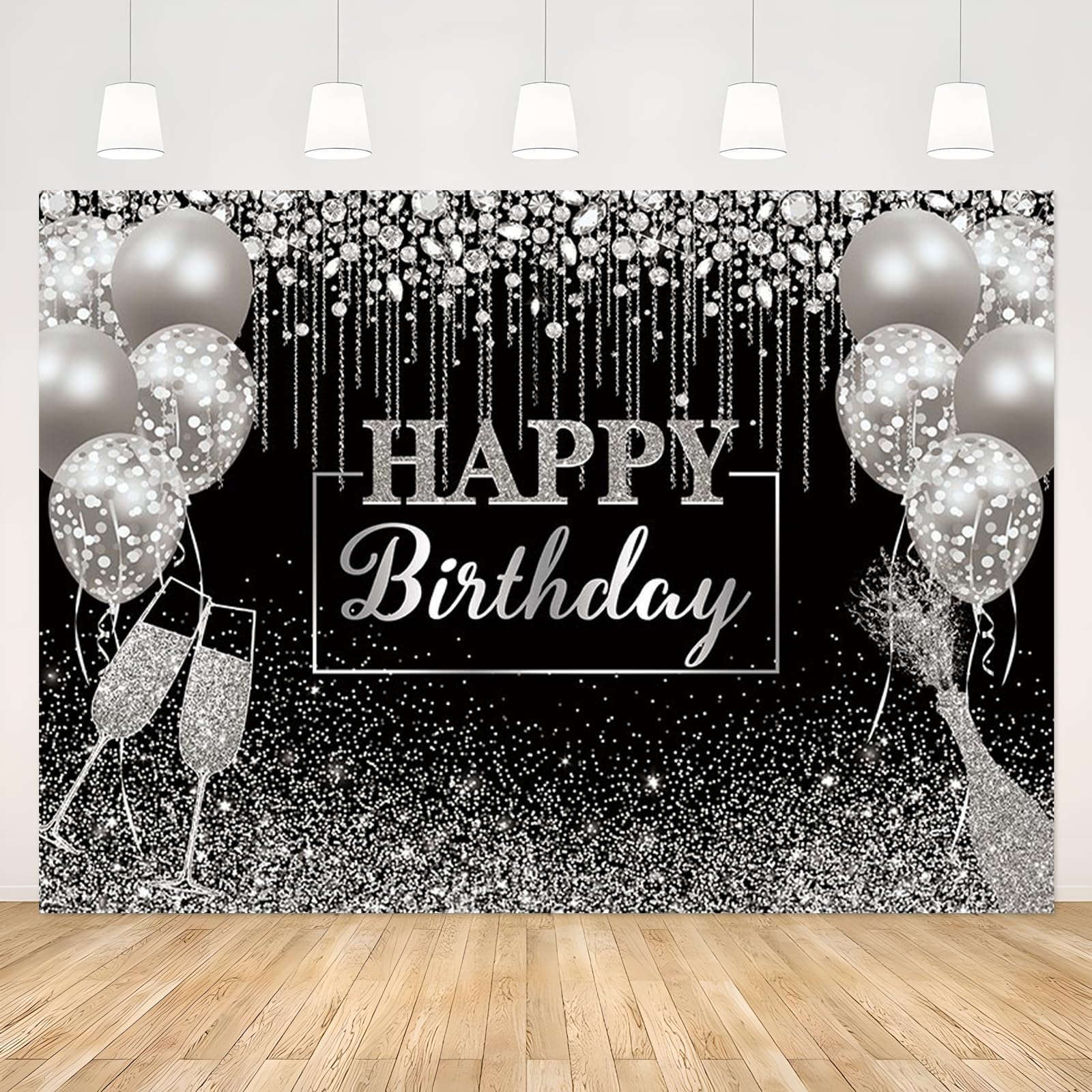 APROPHIC Schwarz Geburtstag Banner Fotohintergrund Glitzer Ballon Geschenk Diamant Geburtstagsbanner Fotografie Hintergrund Happy Birthday Banner Hintergrund Deko 2.1 x 1.5 m Angebot bei HelloDeals