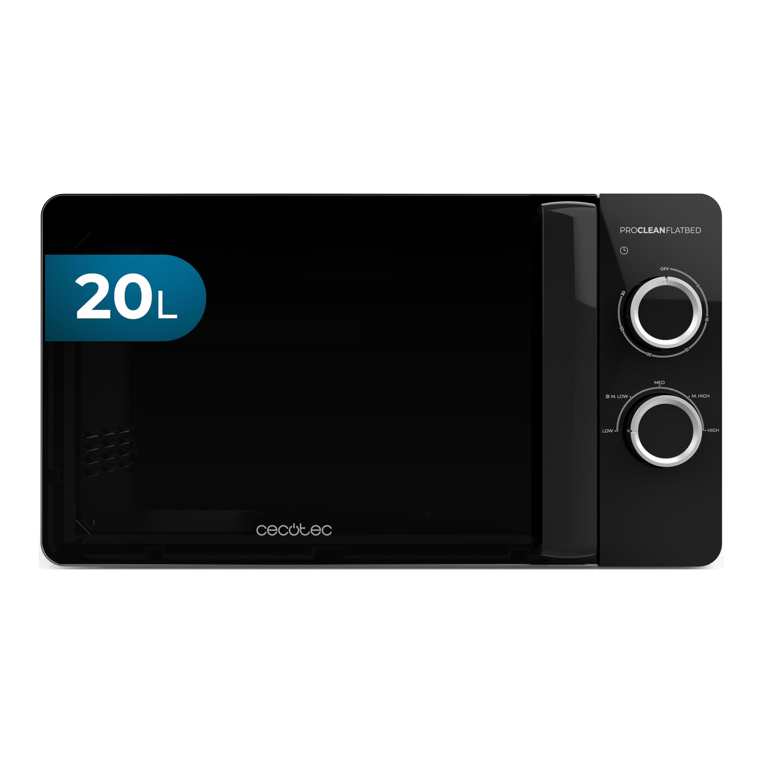 Cecotec Mikrowelle mit Grill Proclean 3030 Flatbed Mikrowelle, Kapazität 20 l, 700 W, 6 Stufen, 800 W Halogengrill, kompaktes Design mit FullCrystal-Tür, perfektes Kochen dank 3DWave-Technologie Schwarz Handbuch Angebot bei HelloDeals