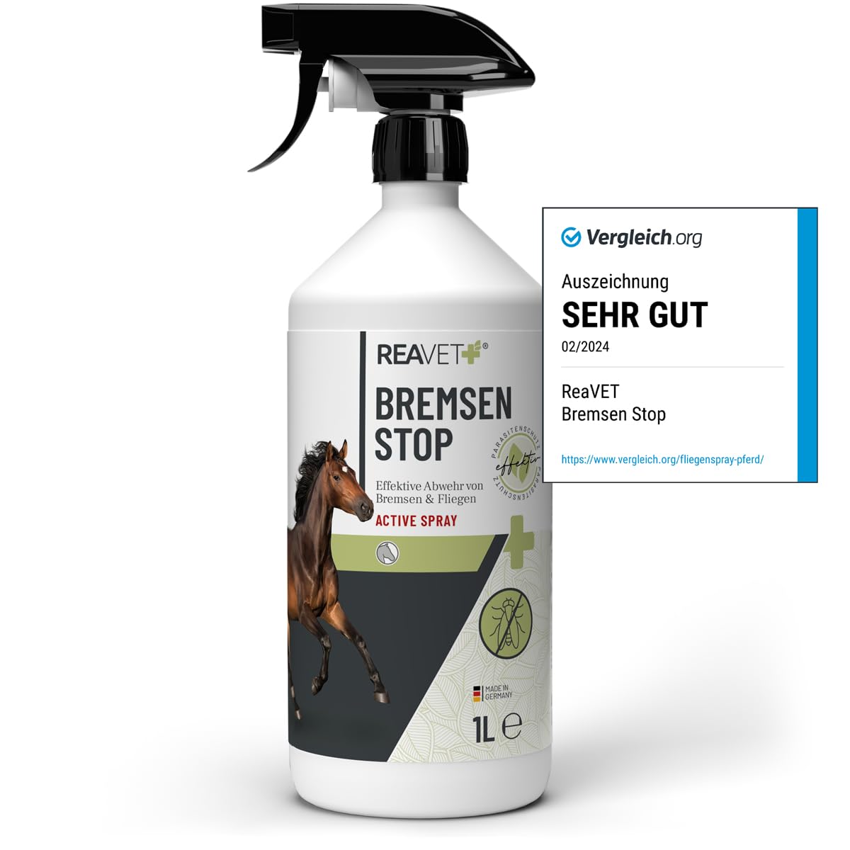 ReaVET TESTURTEIL SEHR GUT Bremsen Stop **TESTSIEGER** Fliegenspray Pferde 1L mit pflegender AloeVera, Insektenspray mit Sofortschutz & Pferdepflege, Bremsenspray Bremsenblocker gegen Fliegen 1 l (1er Pack) Angebot bei HelloDeals
