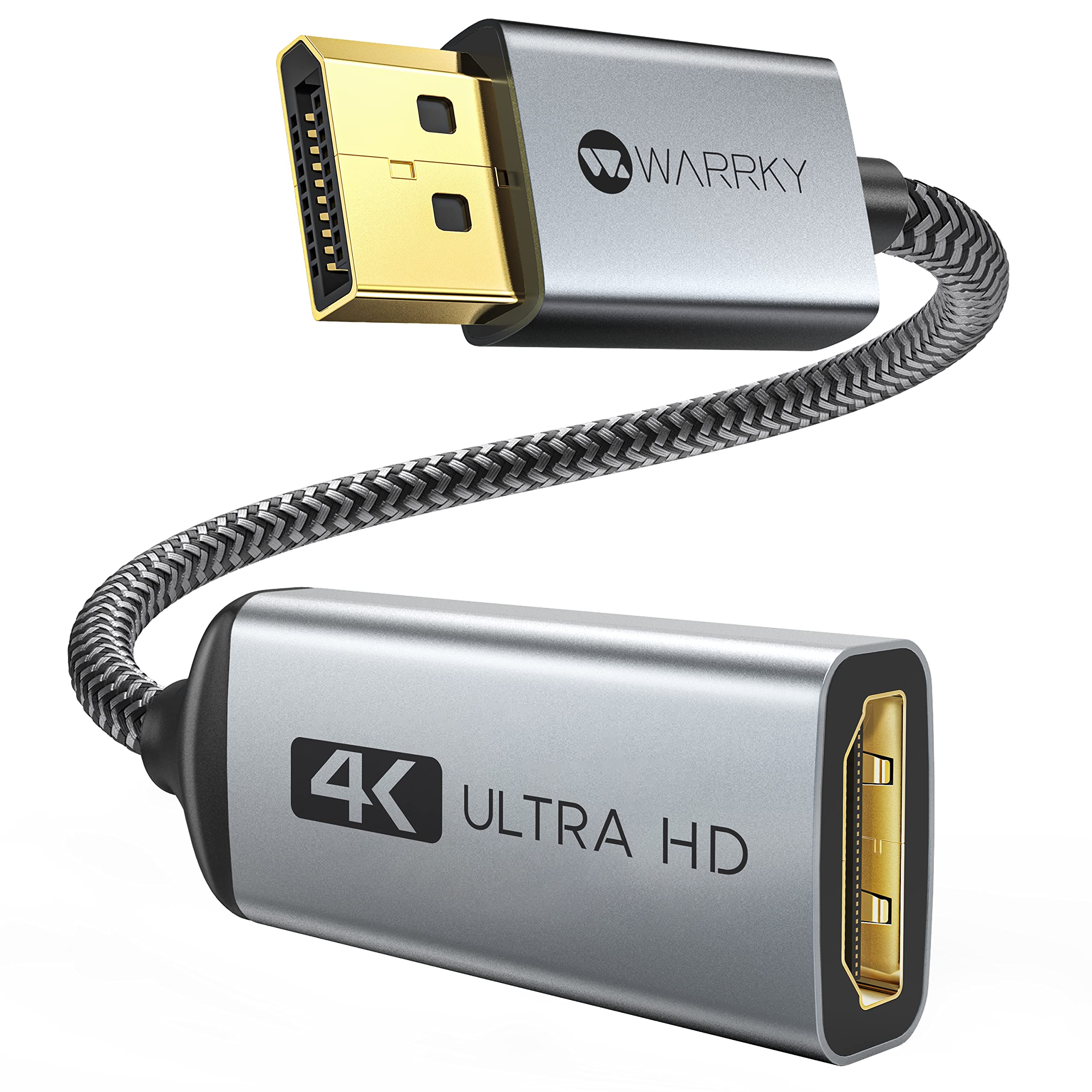 WARRKY 4K DisplayPort auf HDMI Adapter, [Vergoldete, Geflochten, Aluminiumhülse] Unidirektionaler DP auf HDMI Monitor, Kampatibel für Desktop/Laptop/Grafikkarte, Lenovo, HP, Dell, und Mehr 1 Packung Angebot bei HelloDeals